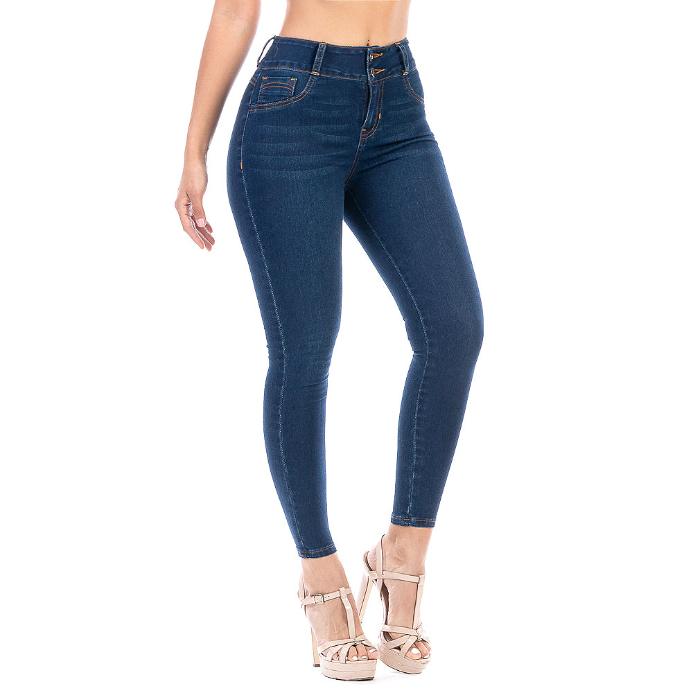 Pantalón Mezclilla Stretch Mujer Pretina Alta Sin Bolsillos