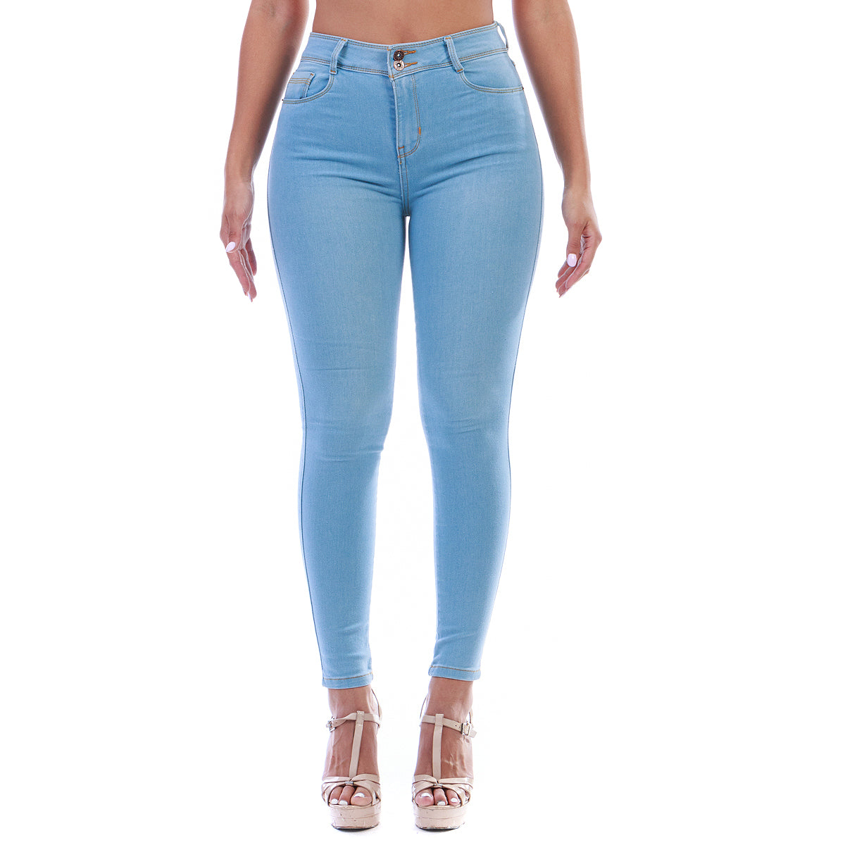 Pantalón Mezclilla Stretch Mujer Pretina Alta Con Bolsillos