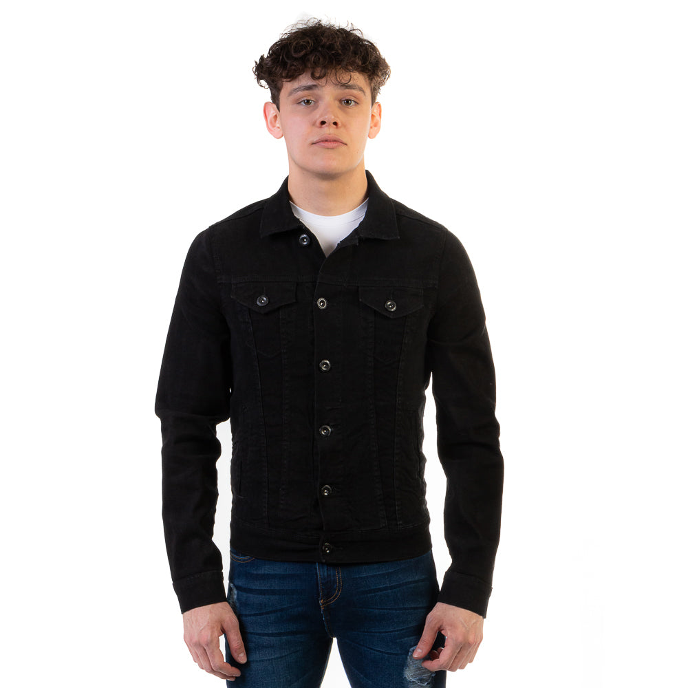 Chamarra Mezclilla Stretch Hombre Negra Slim Fit