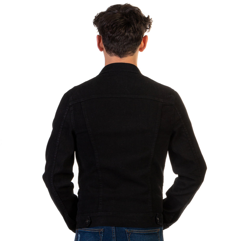Chamarra Mezclilla Stretch Hombre Negra Slim Fit