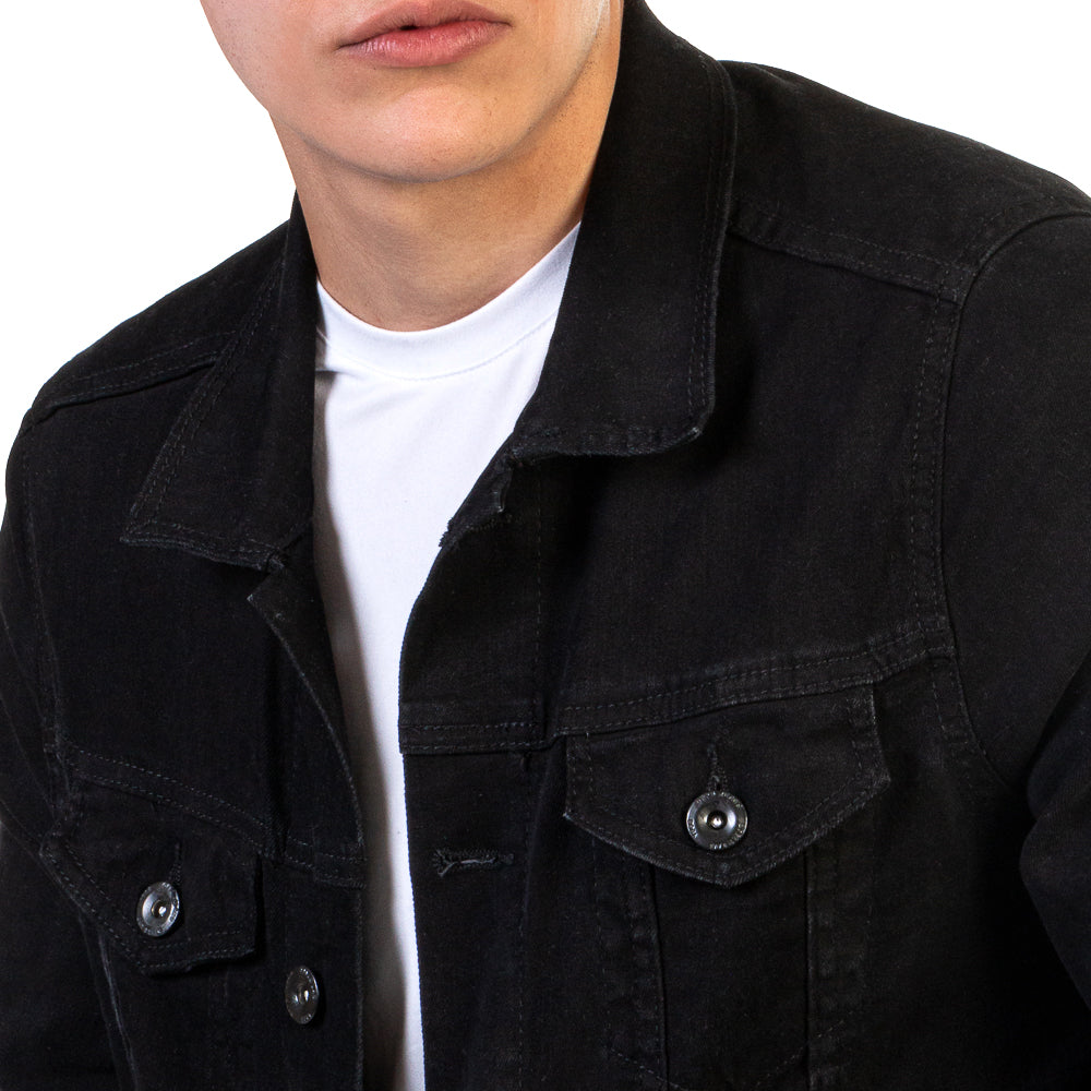 Chamarra Mezclilla Stretch Hombre Negra Slim Fit