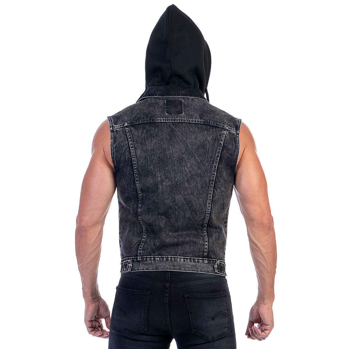 Chaleco Mezclilla Hombre Acid Wash Capucha Desmontable