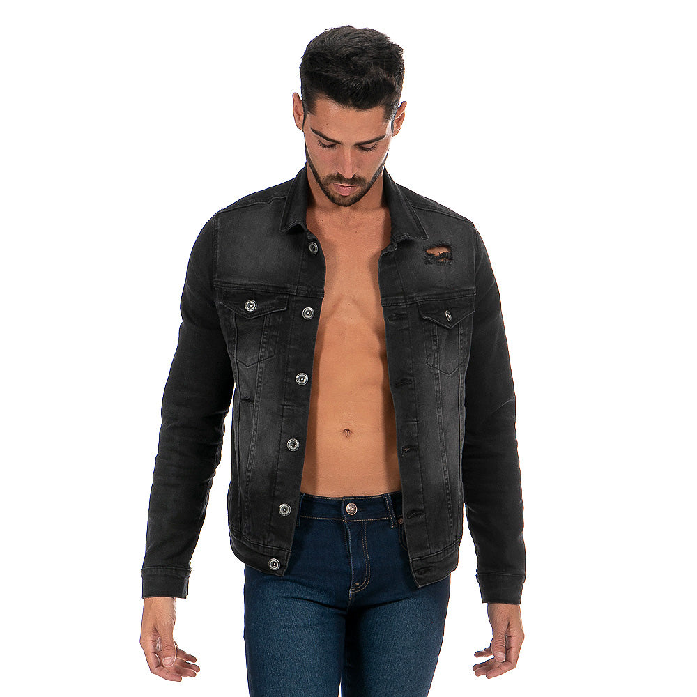 Chamarra Mezclilla Stretch Hombre Negra Demolición