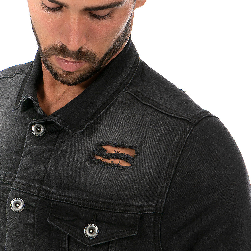 Chamarra Mezclilla Stretch Hombre Negra Demolición