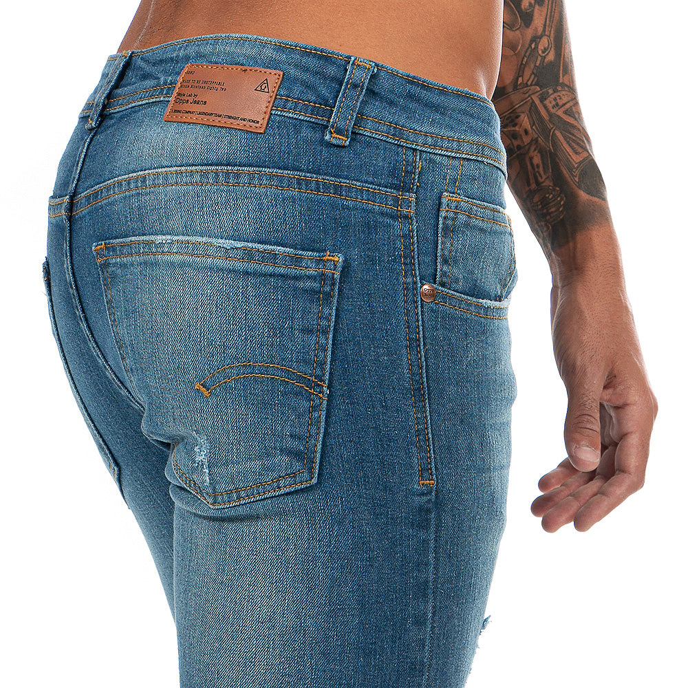 Pantalón Mezclilla Stretch Hombre Azul Destrucción