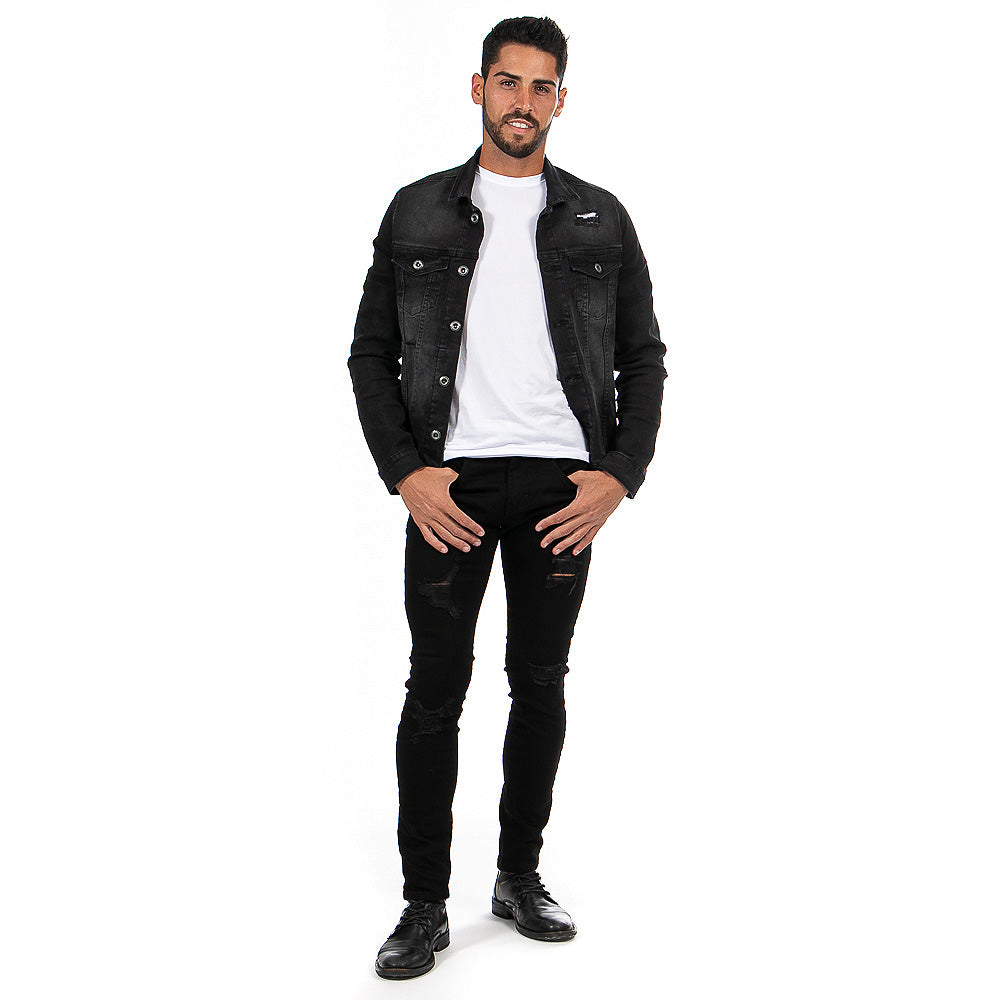 Pantalón Mezclilla Stretch Hombre Negro Demolición