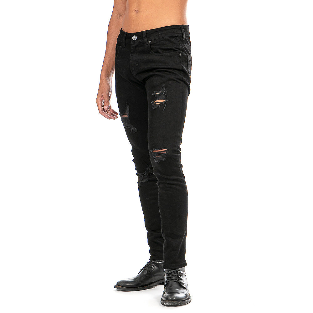 Pantalón Mezclilla Stretch Hombre Negro Demolición