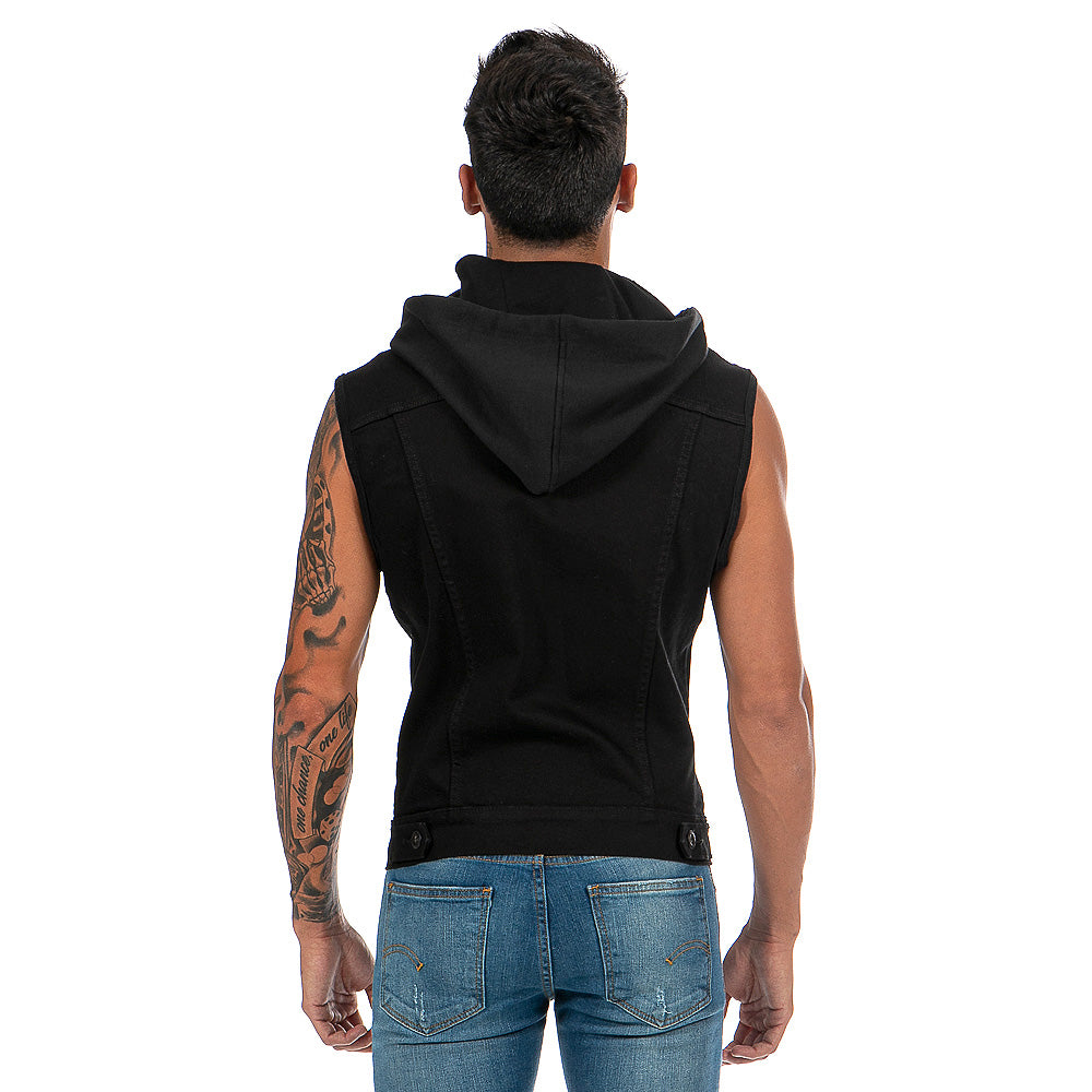 Chaleco Mezclilla Stretch Hombre Capucha Desmontable