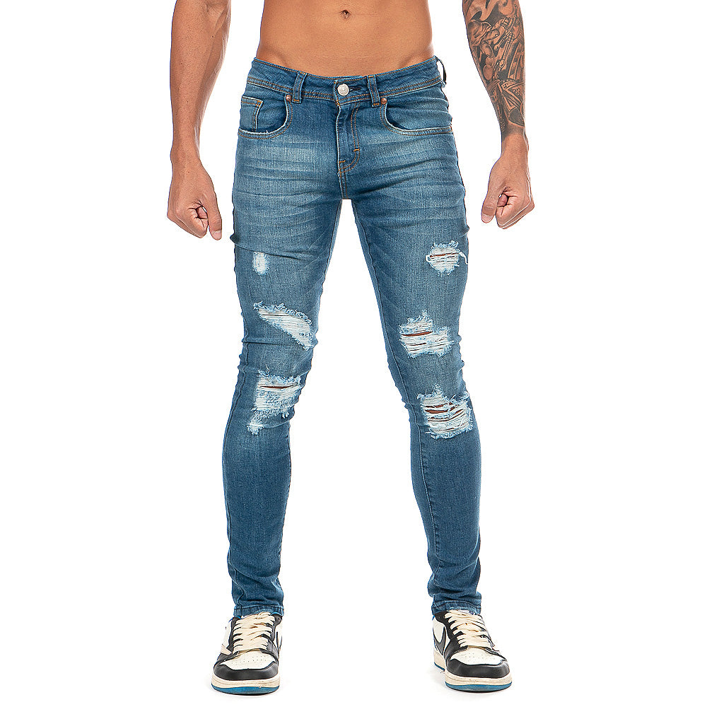 Pantalón Mezclilla Stretch Hombre Azul Destrucción