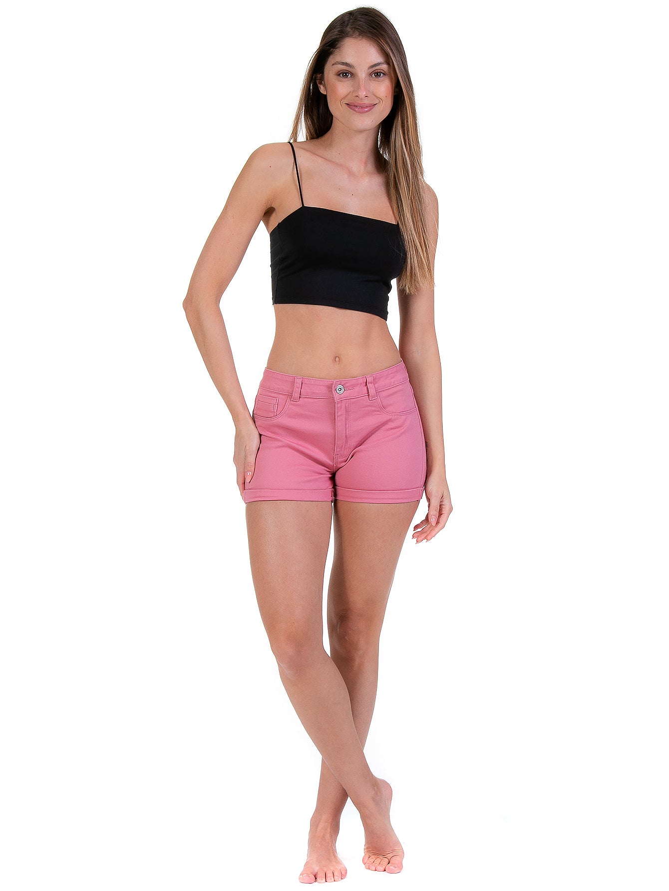 Short Gabardina Stretch Mujer Con Dobladillo Envuelto
