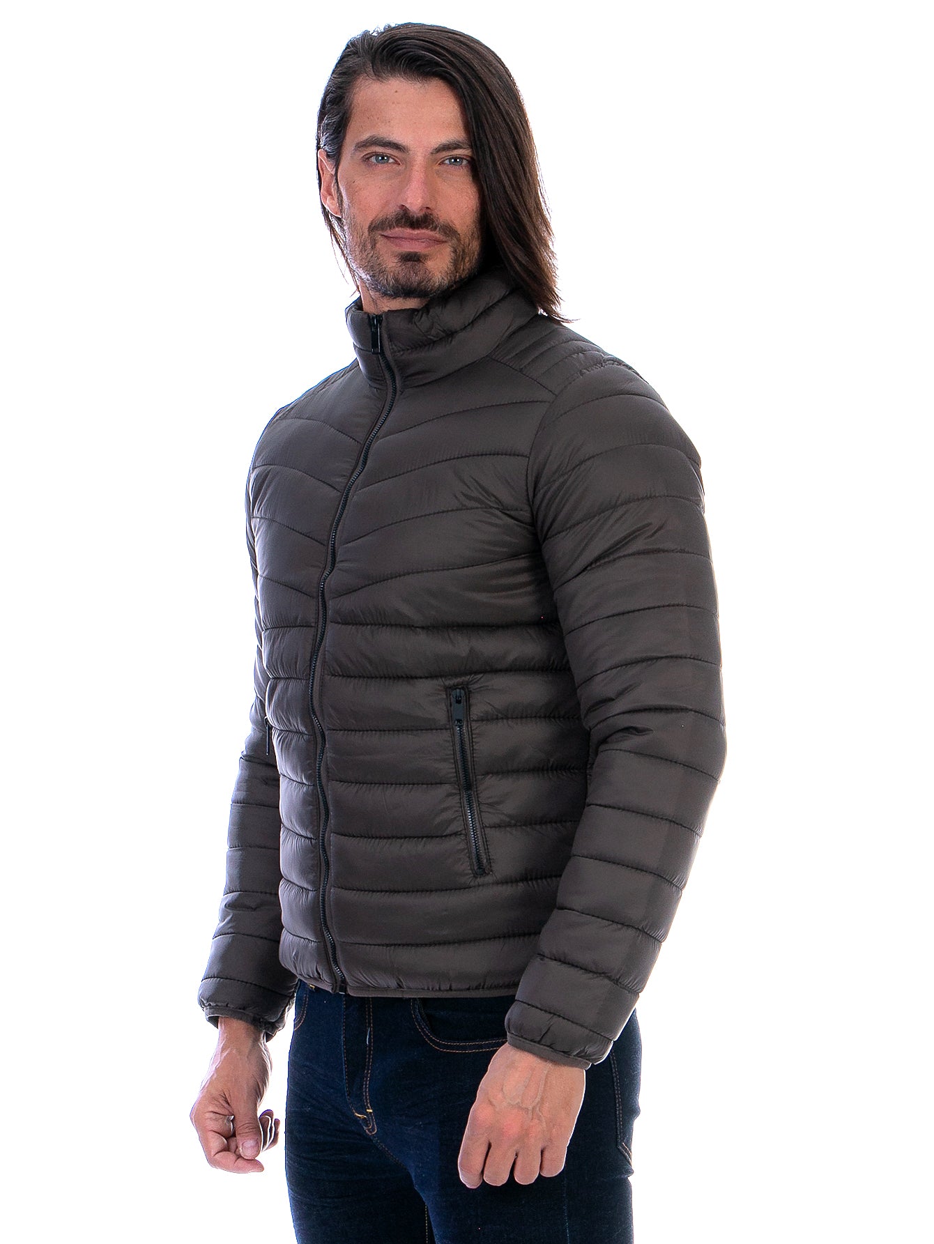 Chamarra Hombre Capitonada Con Bolsillos Forro Peluche Fino