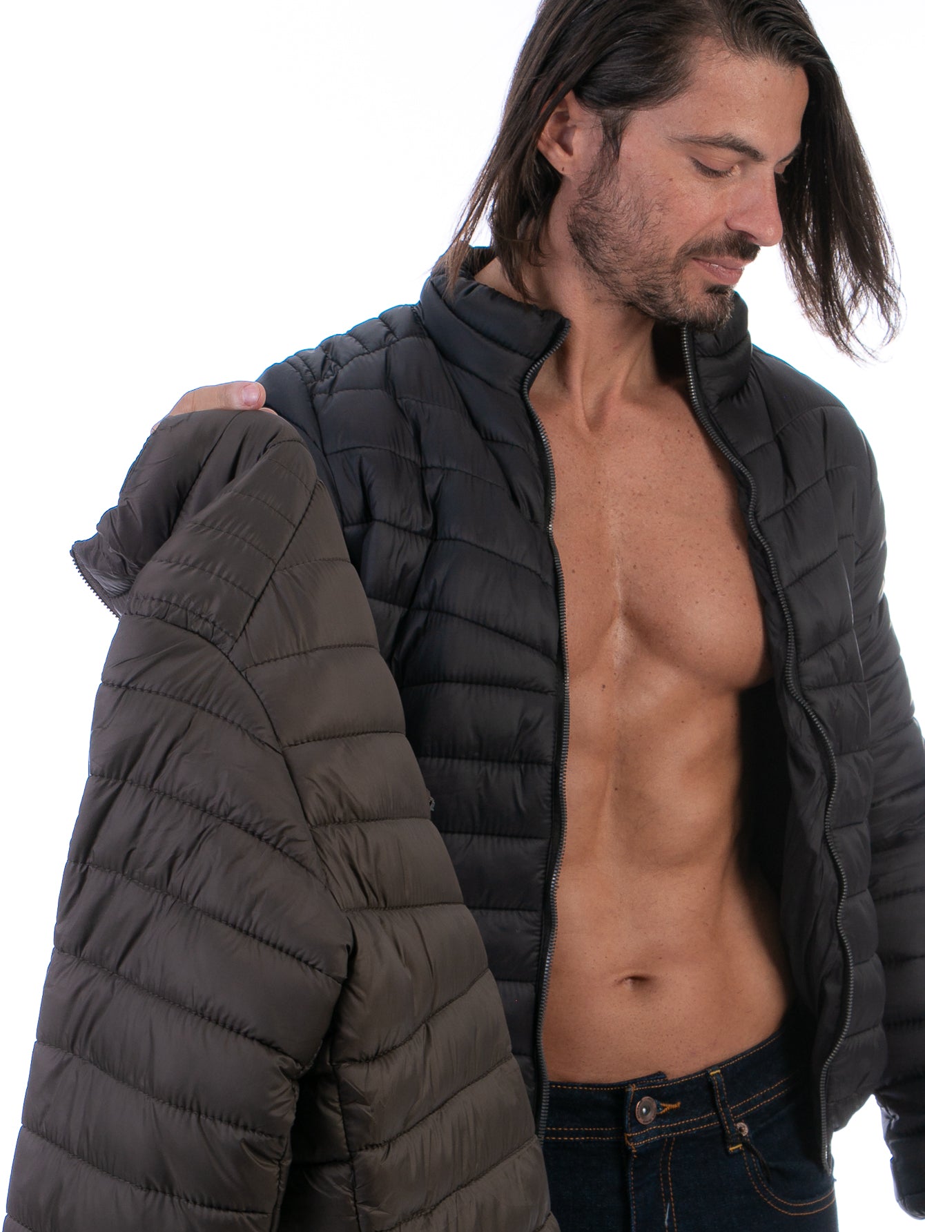 Chamarra Hombre Capitonada Con Bolsillos Forro Peluche Fino