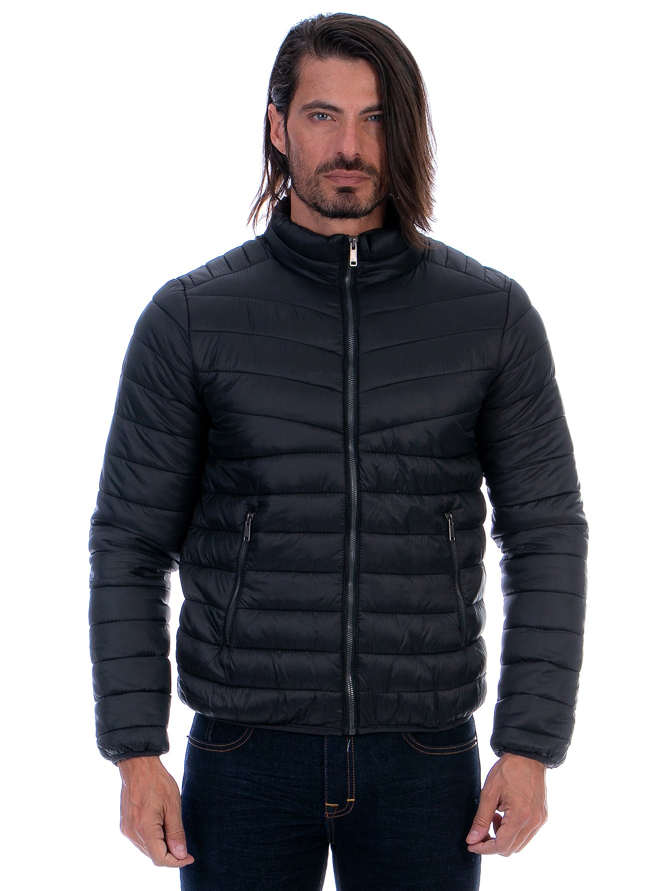 Chamarra Hombre Capitonada Con Bolsillos Forro Peluche Fino