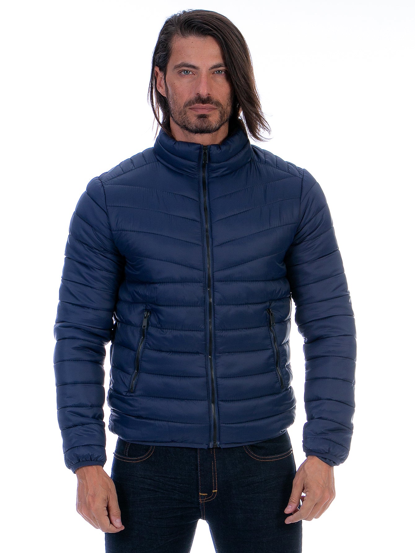 Chamarra Hombre Capitonada Con Bolsillos Forro Peluche Fino