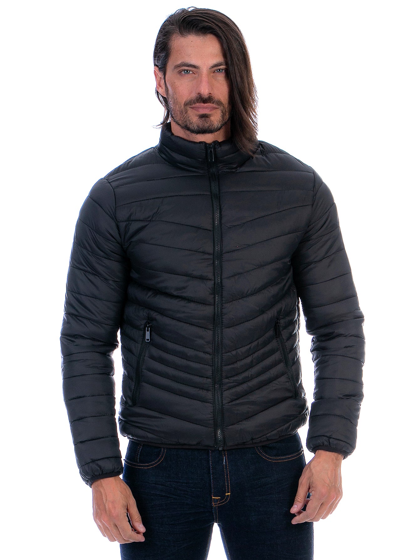 Chamarra Capitonada Hombre Con Bolsillos Forro Peluche Fino