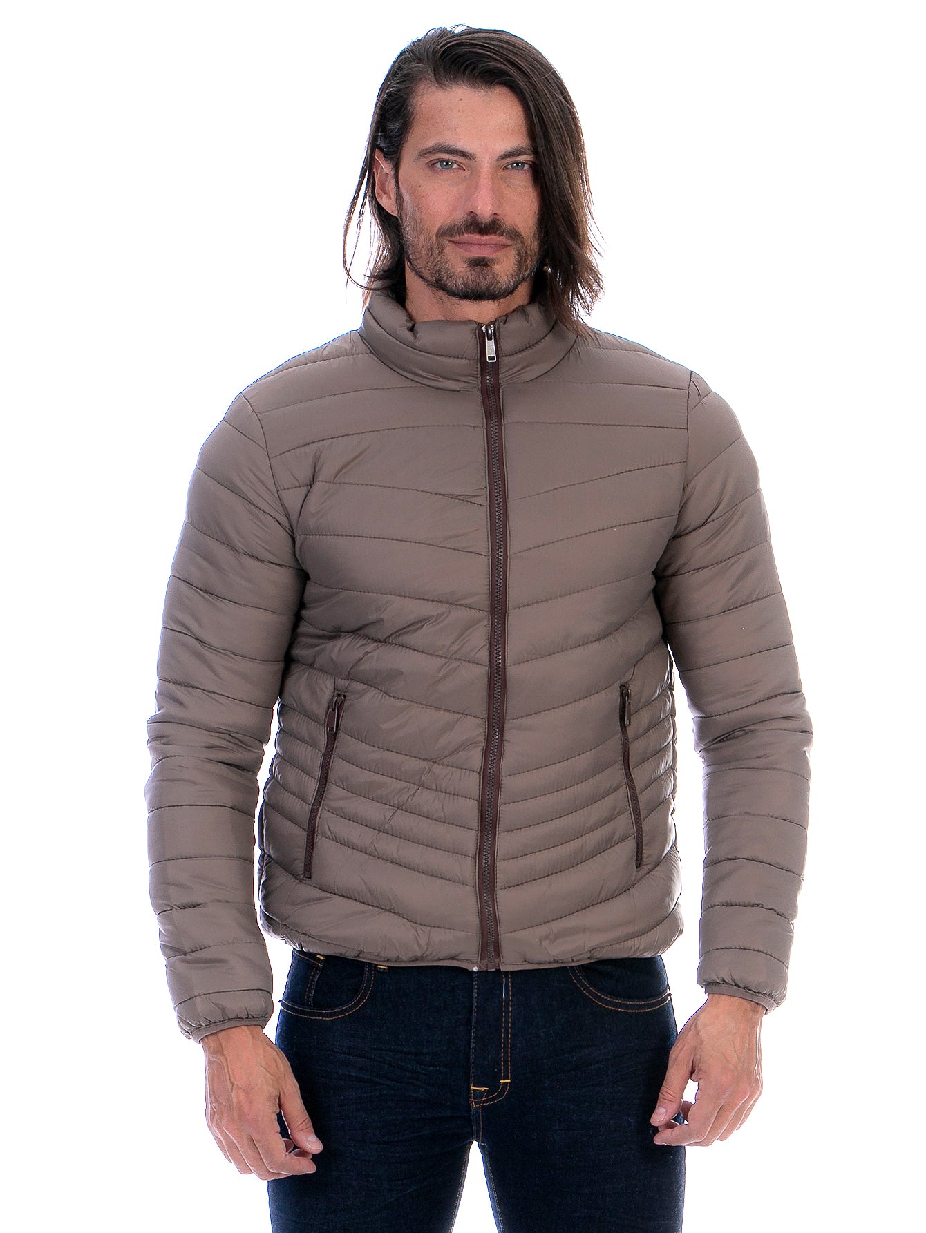 Chamarra Capitonada Hombre Con Bolsillos Forro Peluche Fino