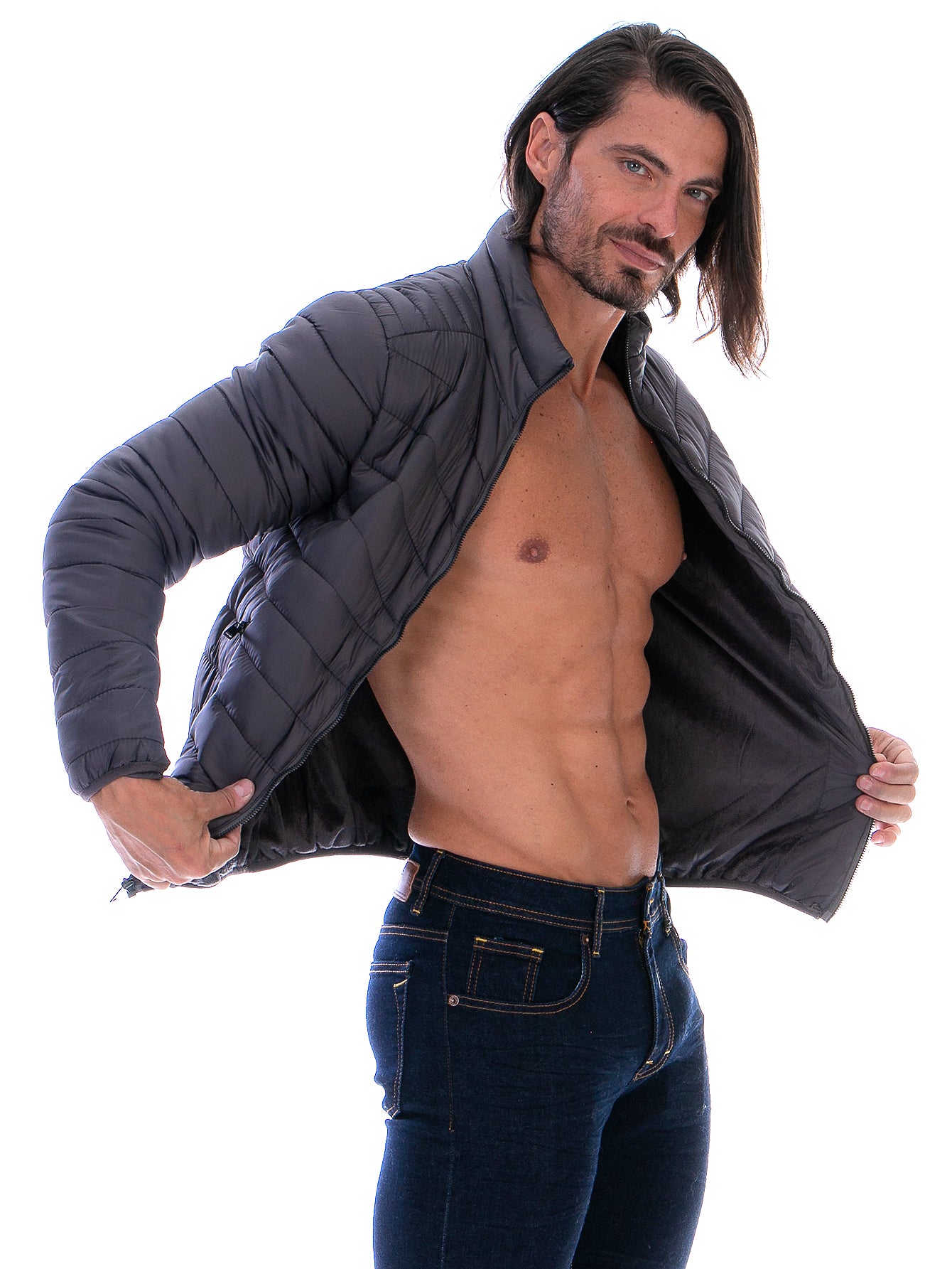 Chamarra Capitonada Para Hombre Con Forro De Peluche Fino