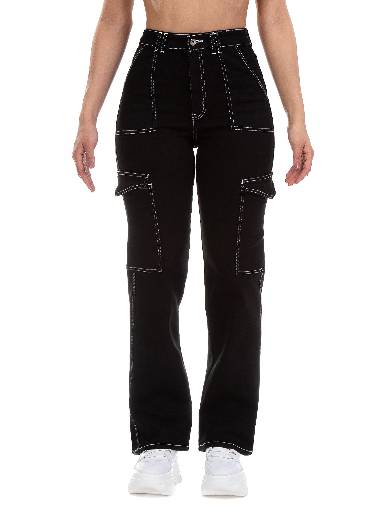 Pantalón Cargo Mezclilla Stretch Mujer Tiro Alto