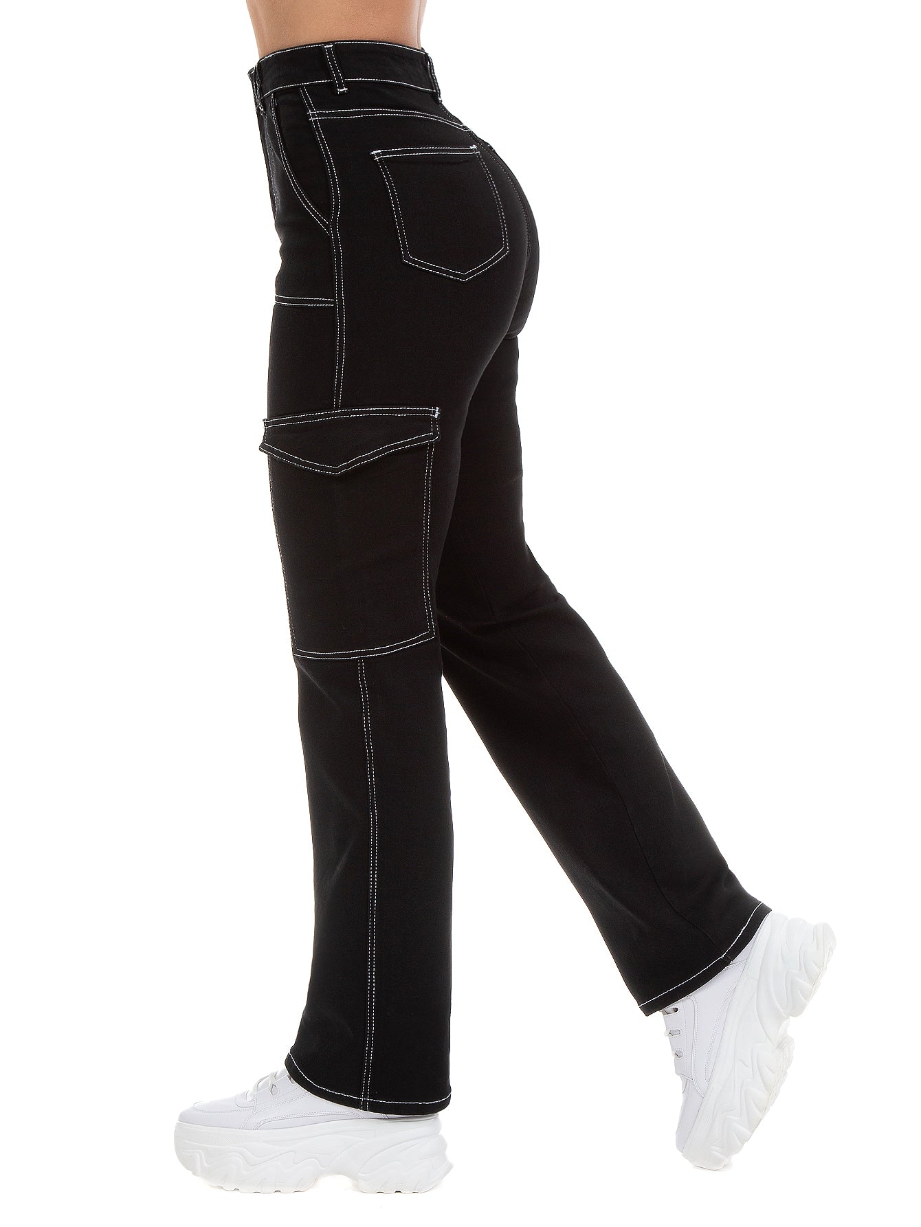 Pantalón Cargo Mezclilla Stretch Mujer Tiro Alto