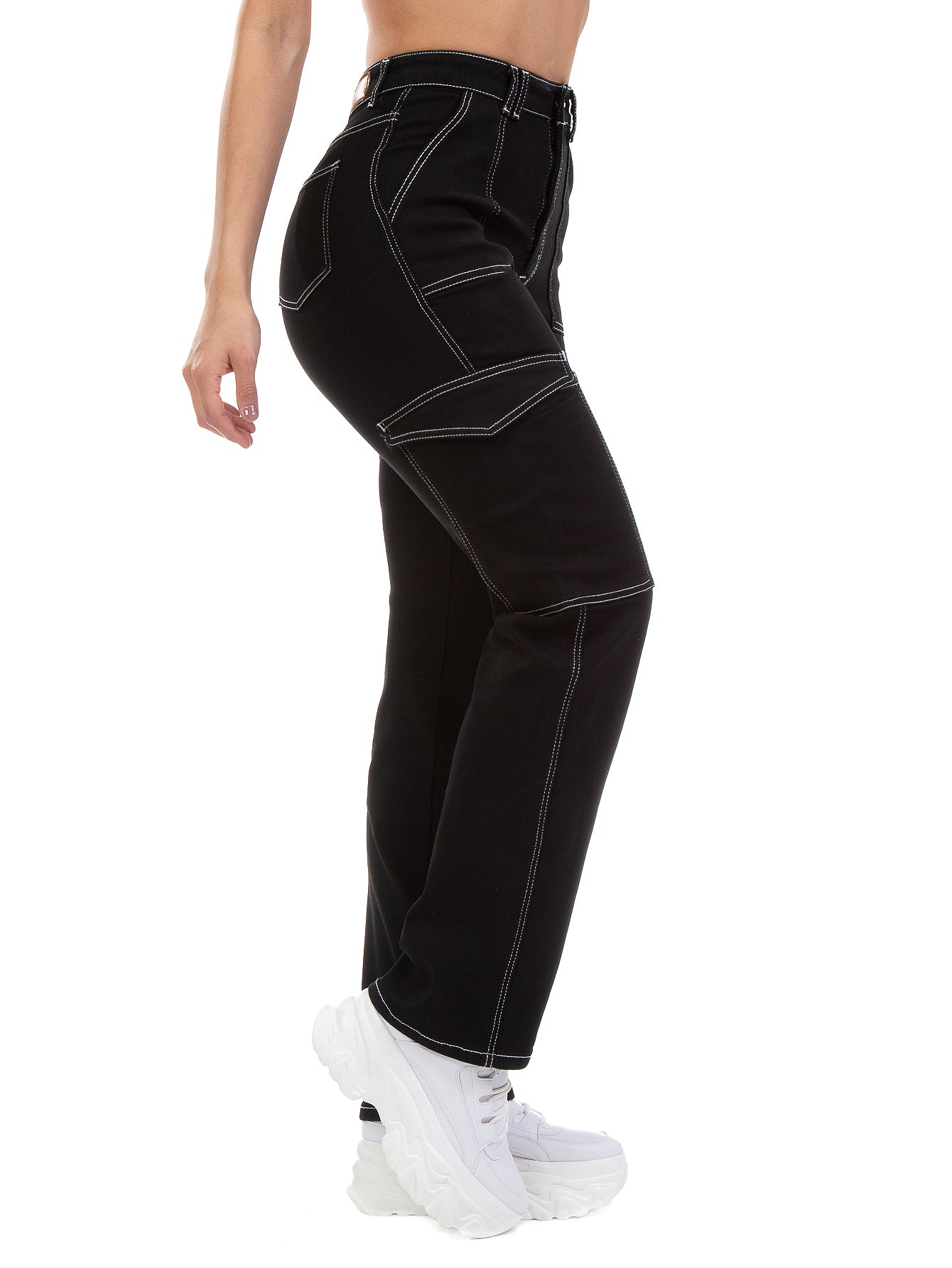 Pantalón Cargo Mezclilla Stretch Mujer Tiro Alto