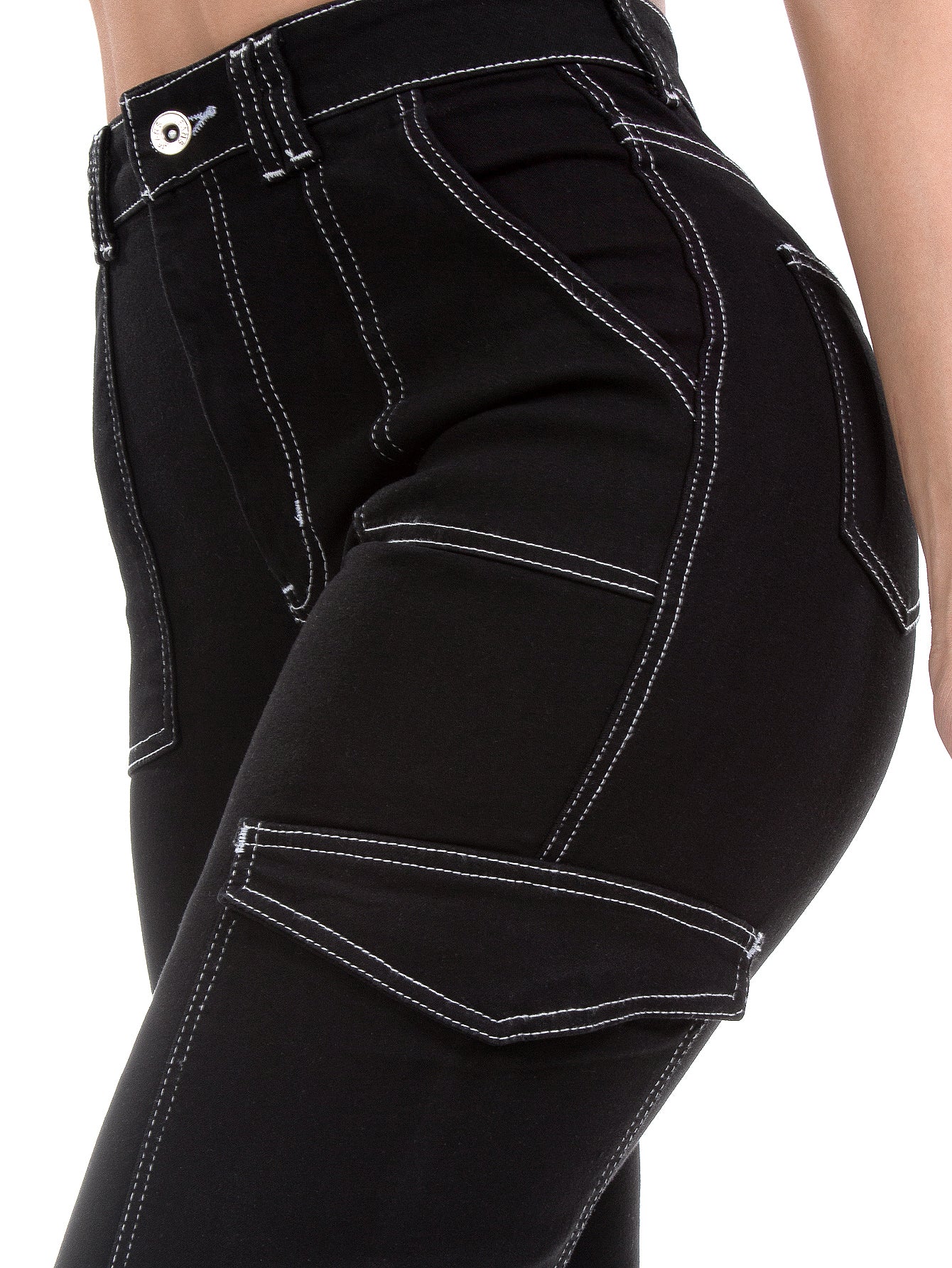 Pantalón Cargo Mezclilla Stretch Mujer Tiro Alto