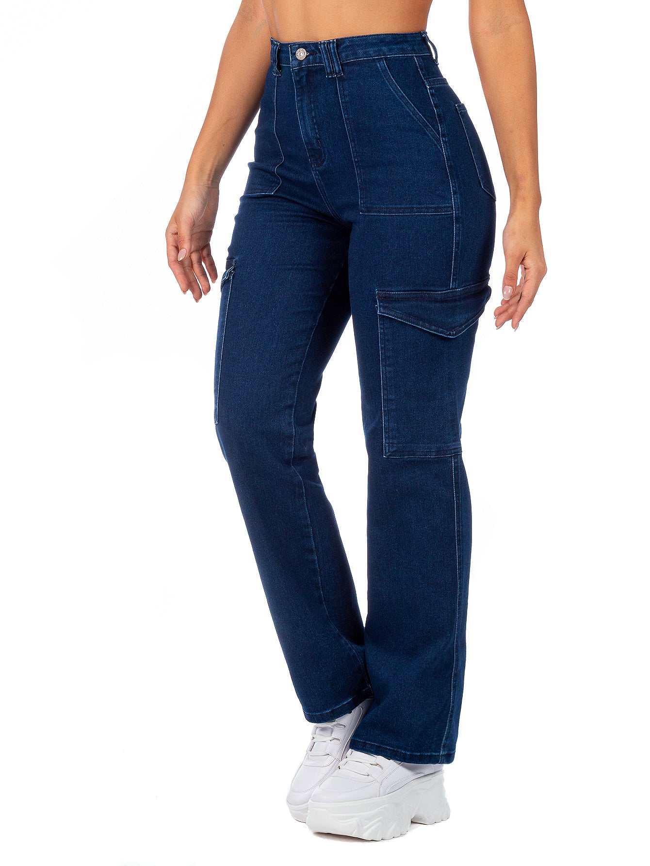 Pantalón Cargo Mezclilla Stretch Mujer Tiro Alto