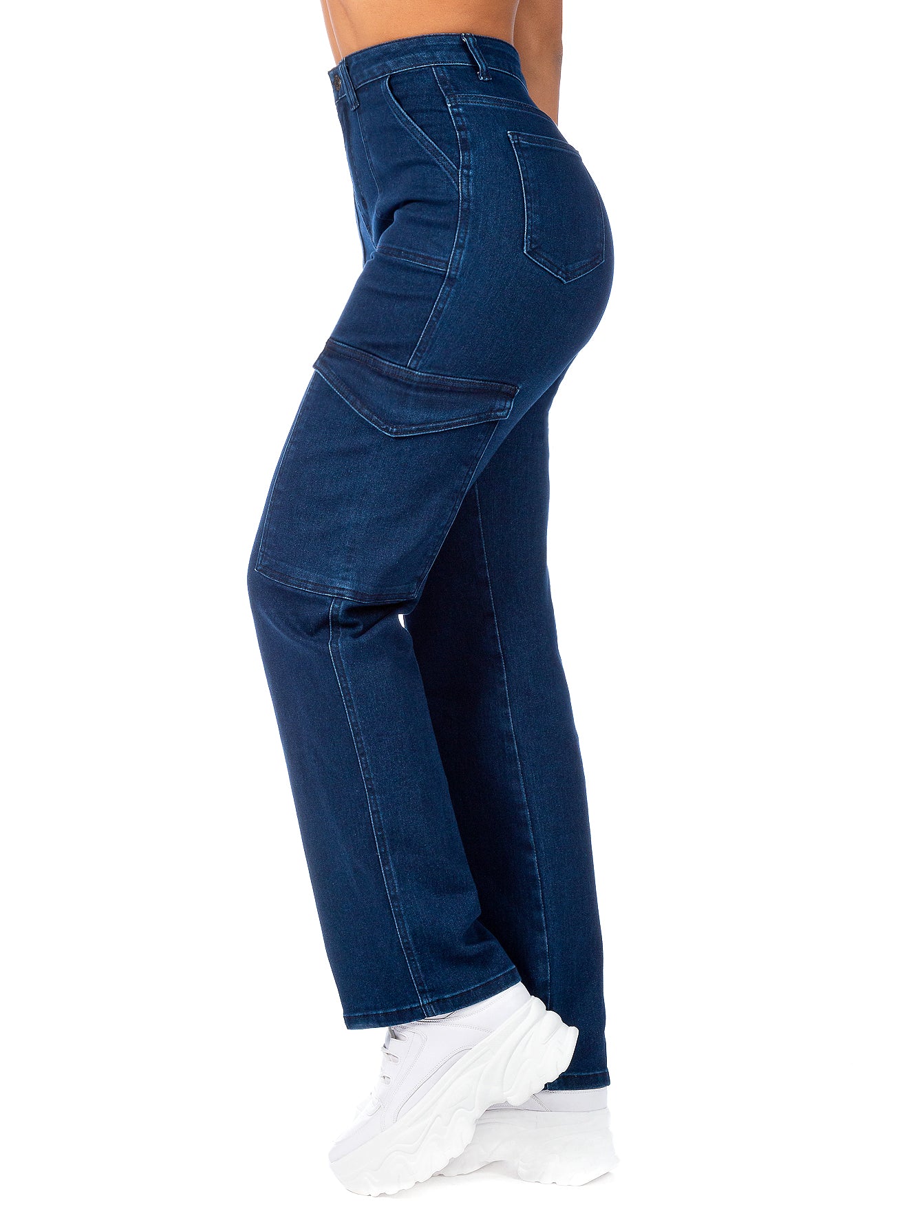 Pantalón Cargo Mezclilla Stretch Mujer Tiro Alto
