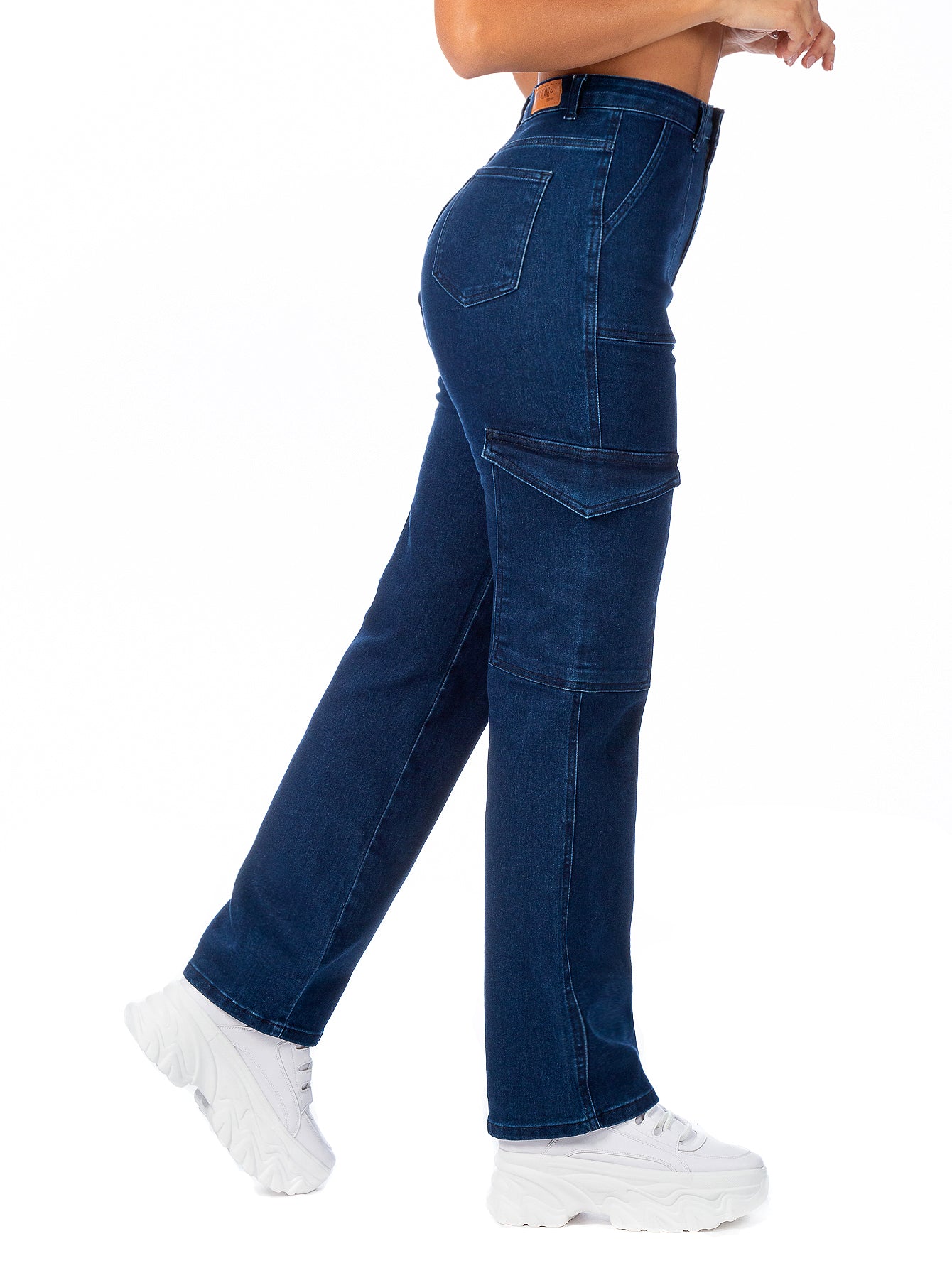 Pantalón Cargo Mezclilla Stretch Mujer Tiro Alto