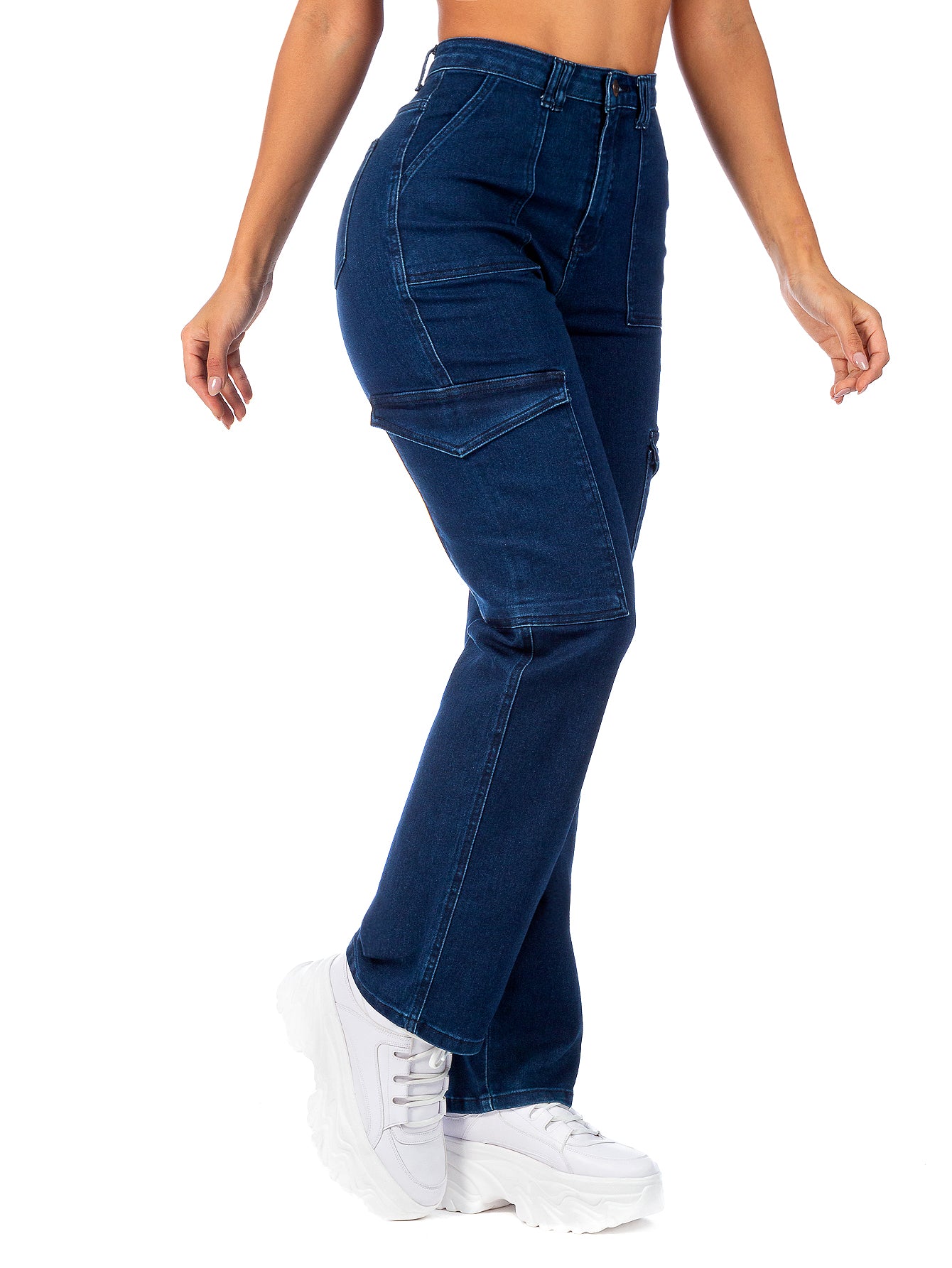 Pantalón Cargo Mezclilla Stretch Mujer Tiro Alto