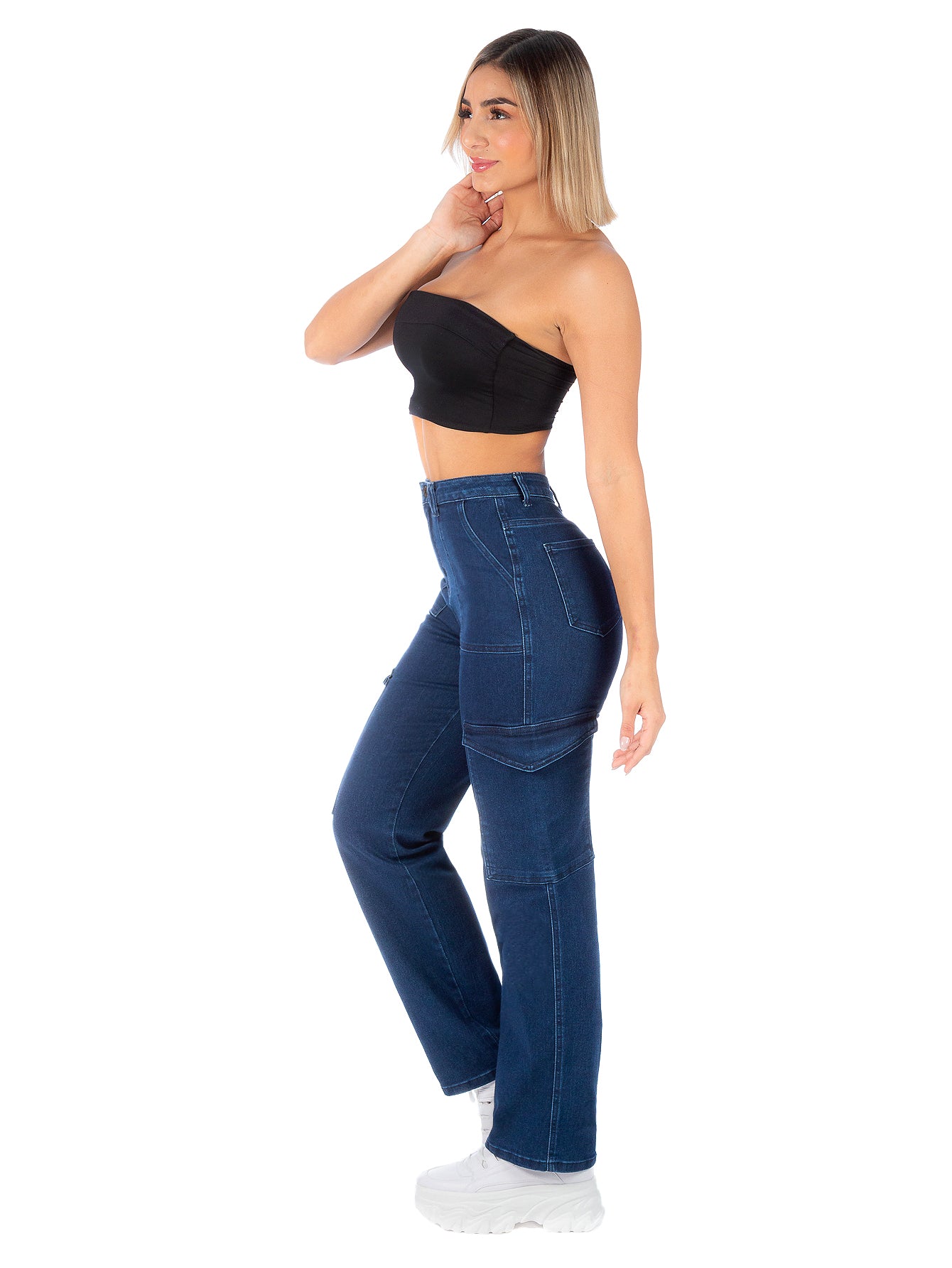 Pantalón Cargo Mezclilla Stretch Mujer Tiro Alto