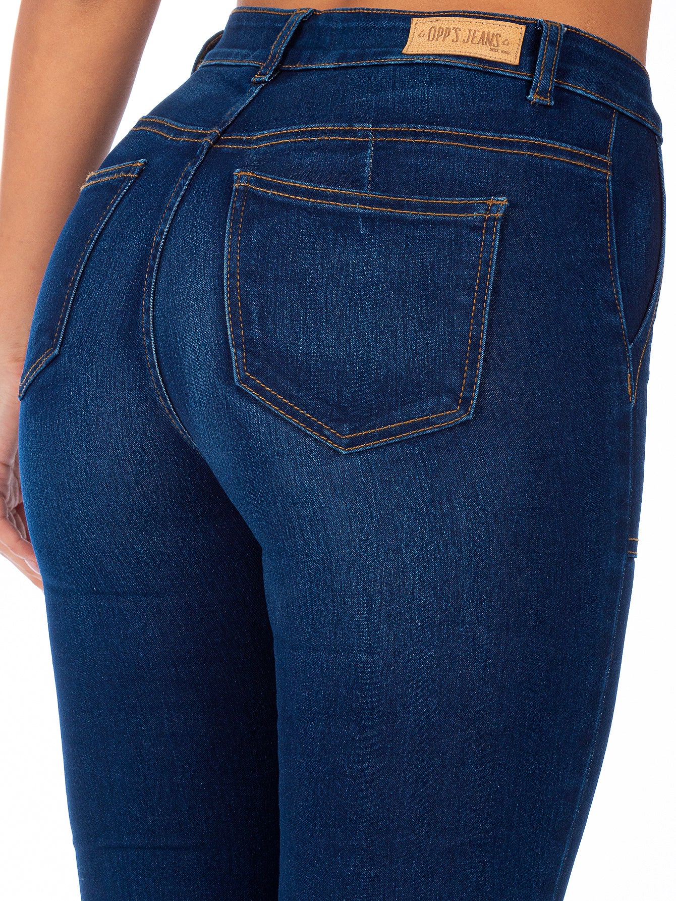 Pantalón Mezclilla Stretch Mujer Bolsillos de Parche Campana