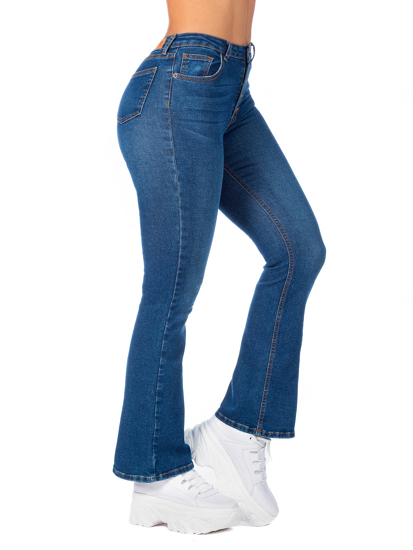 Pantalón Mezclilla Stretch Mujer Campana Botonera