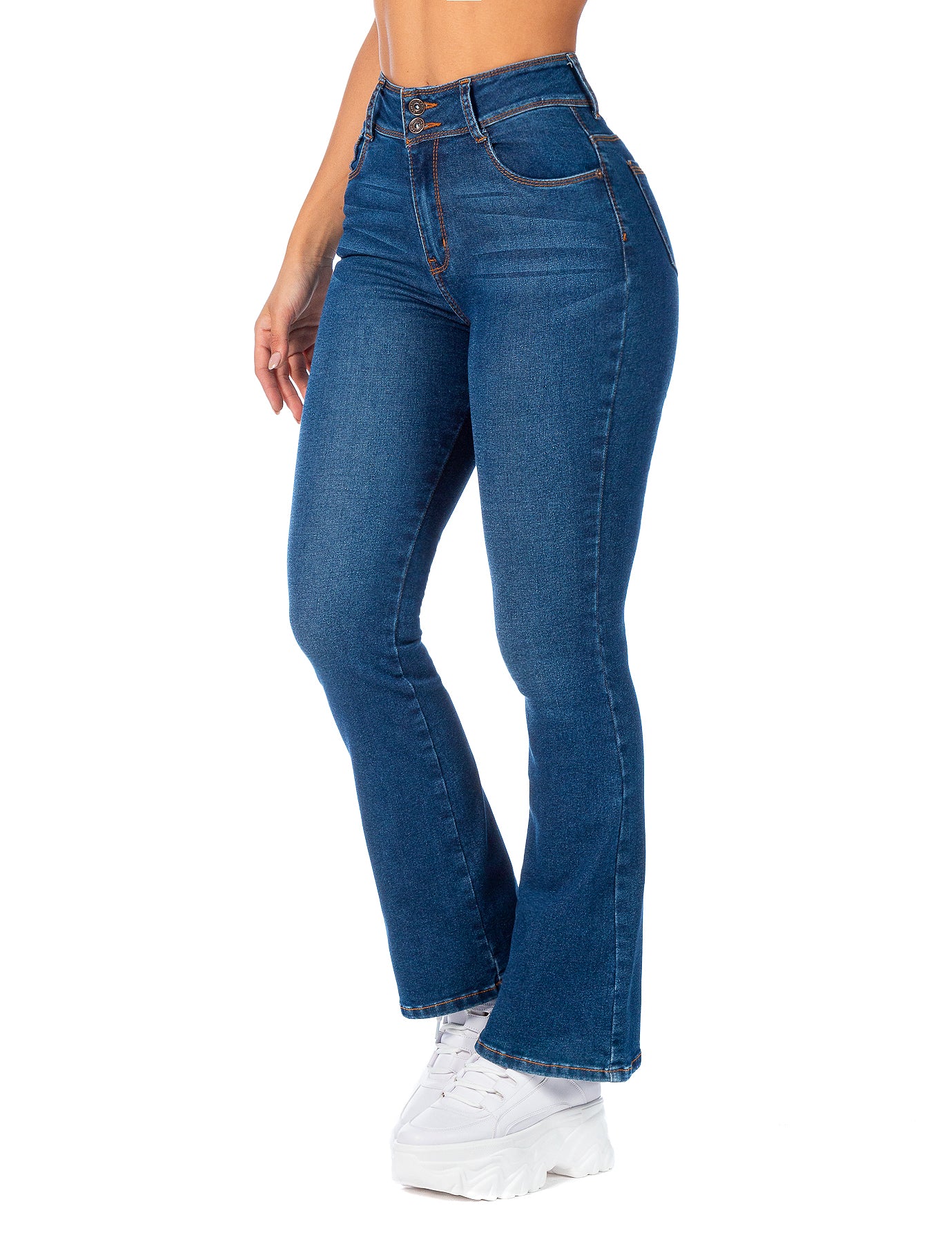 Pantalón Mezclilla Stretch Mujer Pretina Alta Corte Campana