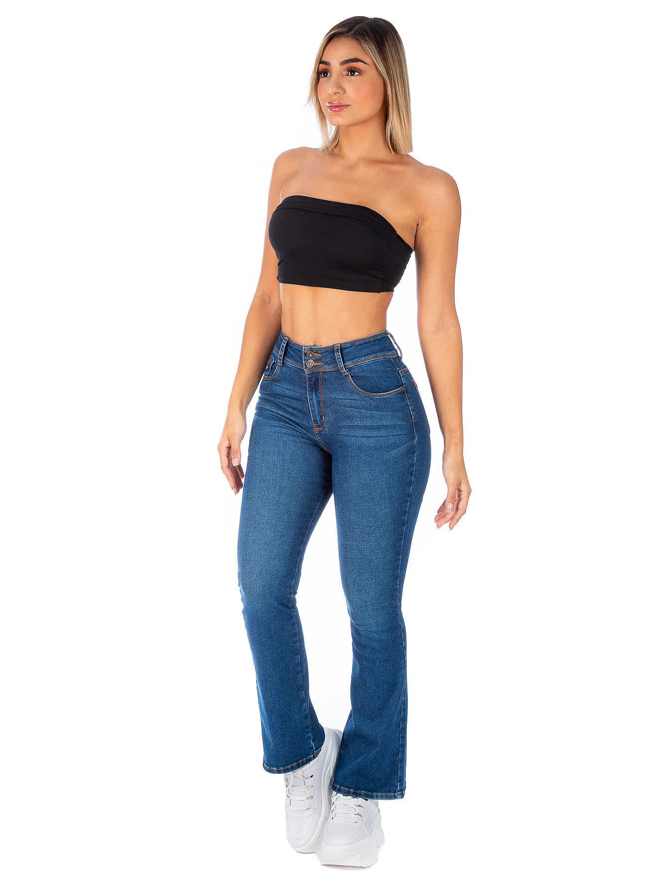 Pantalón Mezclilla Stretch Mujer Pretina Alta Corte Campana