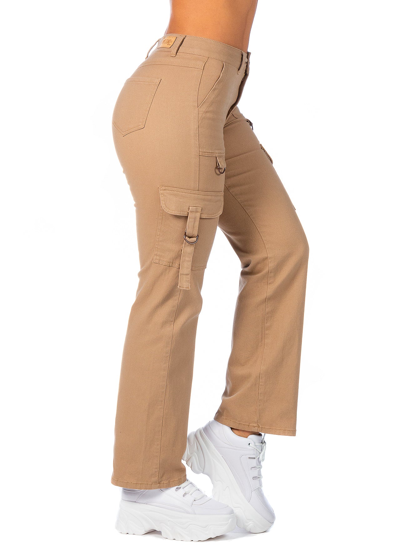 Pantalón Cargo Gabardina Stretch Mujer Con Hebillas