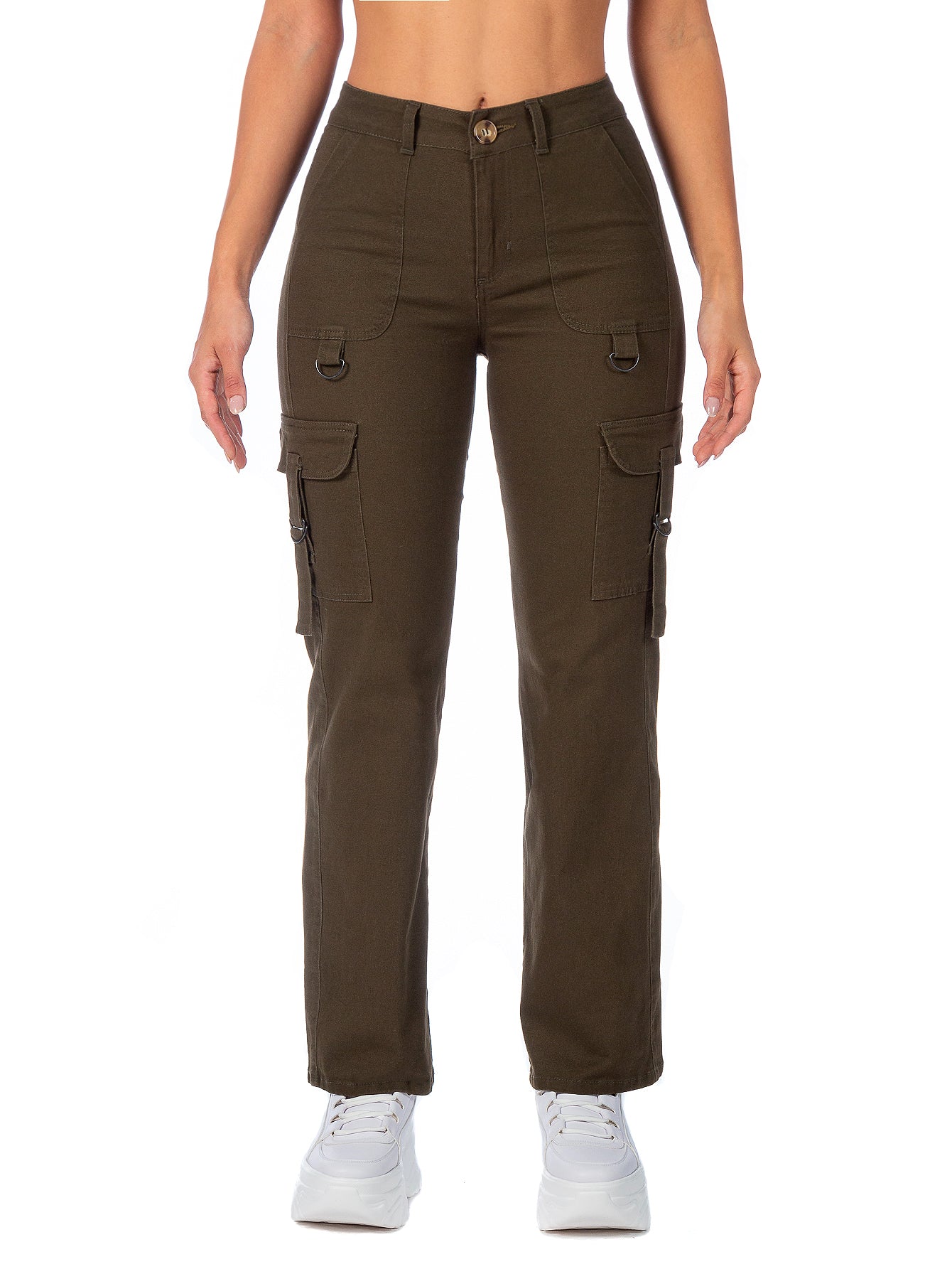 Pantalón Cargo Gabardina Stretch Mujer Con Hebillas