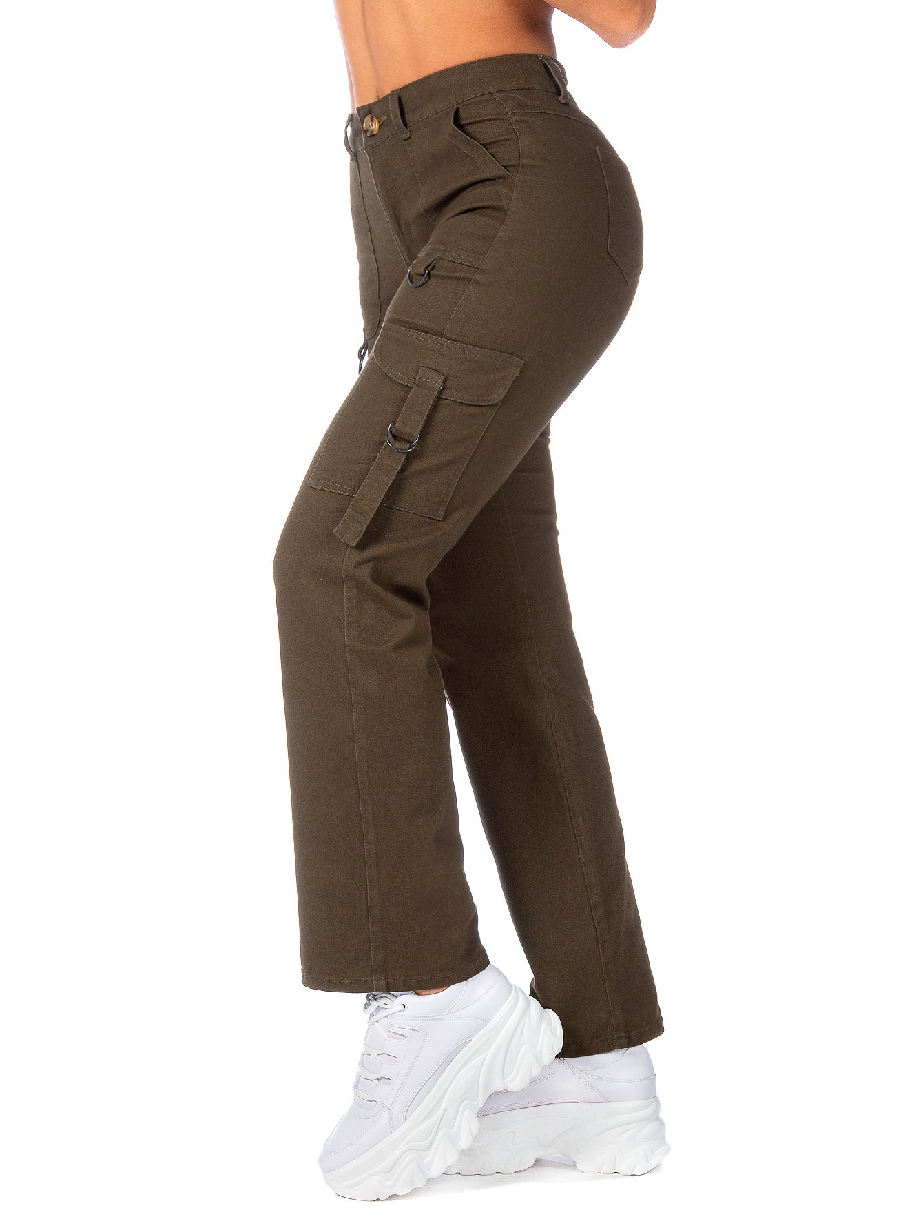 Pantalón Cargo Gabardina Stretch Mujer Con Hebillas