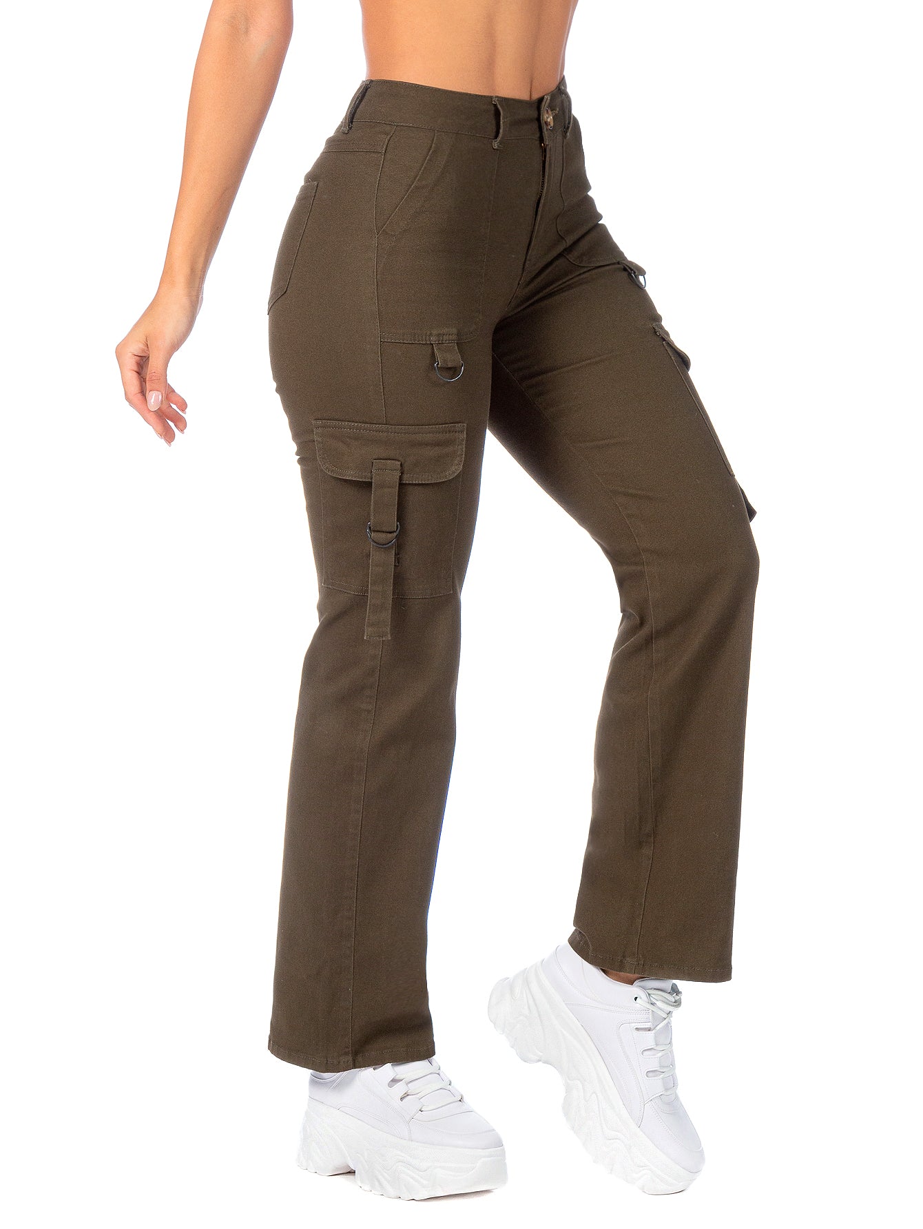 Pantalón Cargo Gabardina Stretch Mujer Con Hebillas