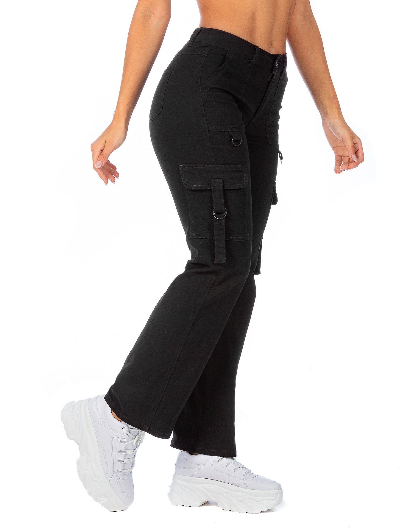 Pantalón Cargo Gabardina Stretch Mujer Con Hebillas