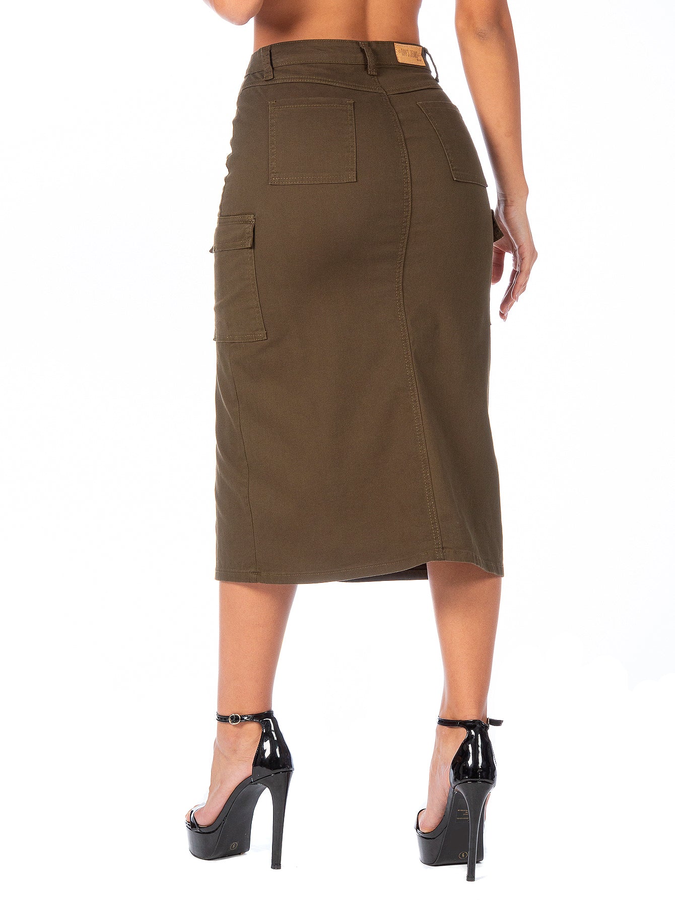Falda Cargo Midi Gabardina Stretch Con Abertura Al Frente