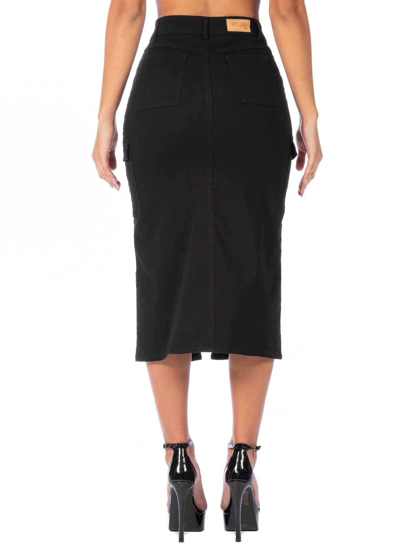Falda Cargo Midi Gabardina Stretch Con Abertura Al Frente