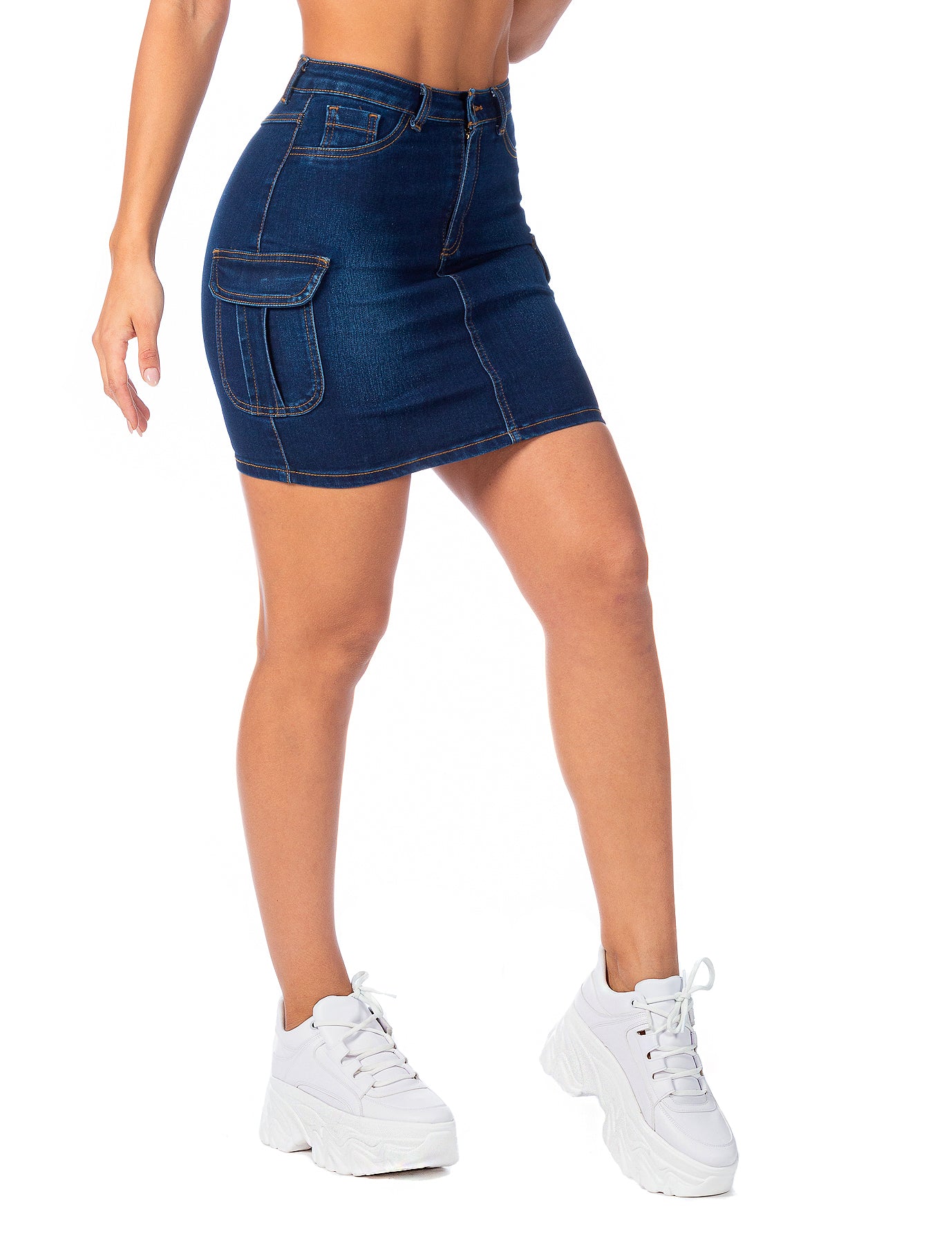 Falda Cargo De Mezclilla Stretch Mujer Corte Cintura Alta