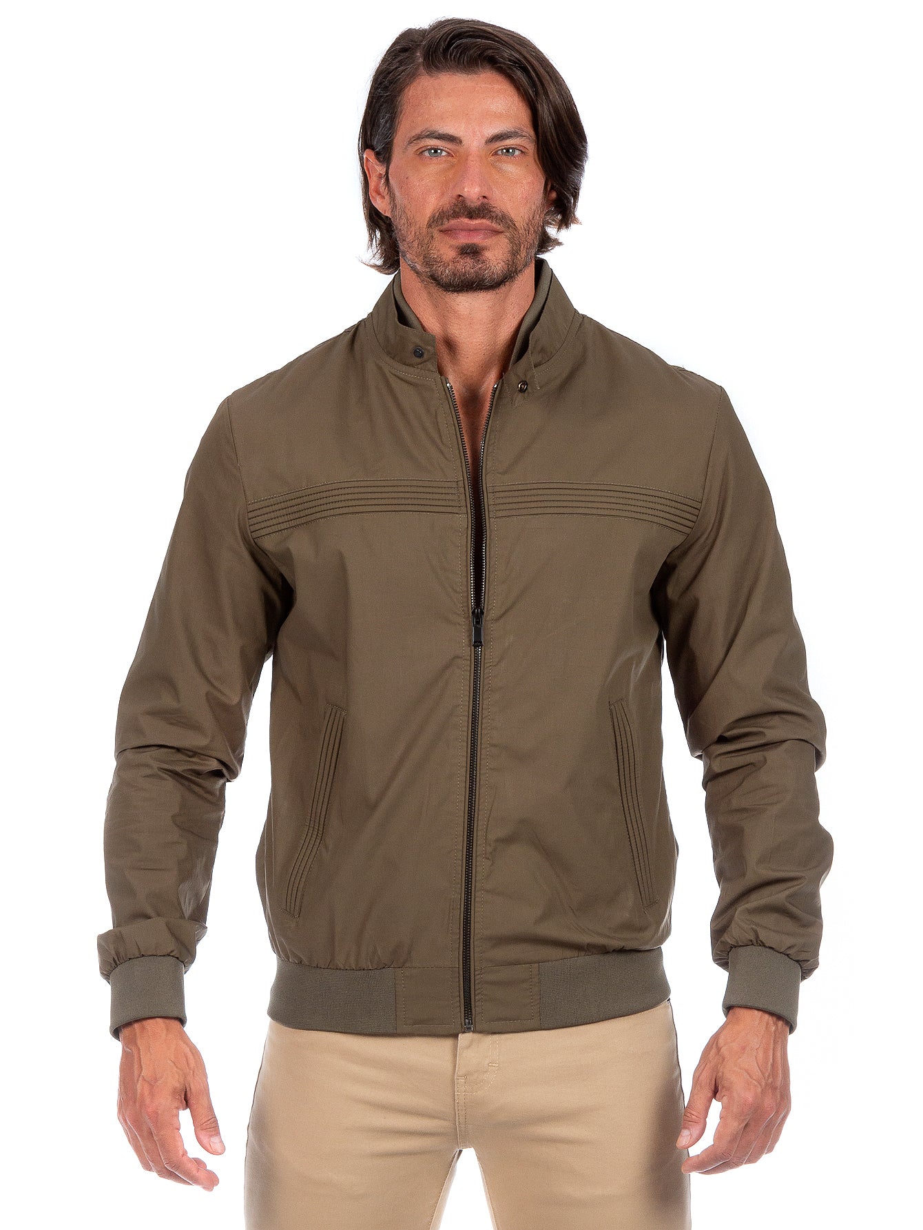 Chamarra De Algodón Hombre Cuello Mao Con Bolsillos