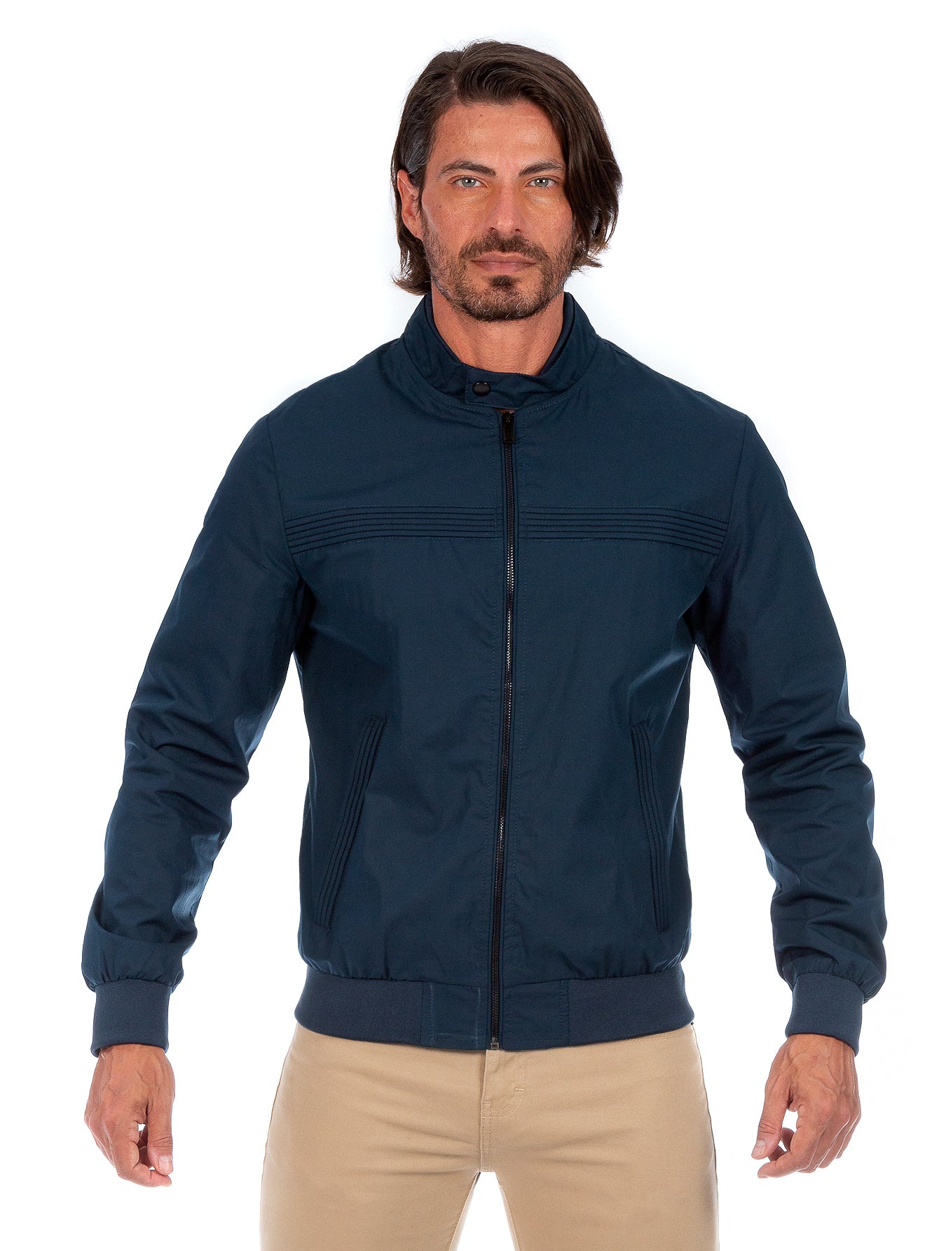 Chamarra De Algodón Hombre Cuello Mao Con Bolsillos