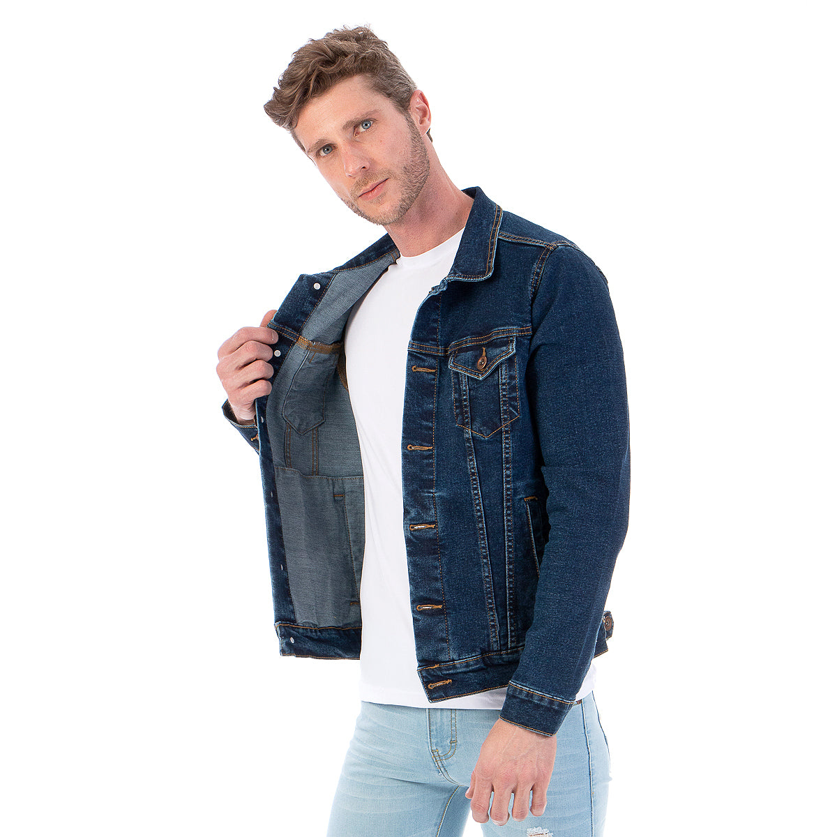 Chamarra Mezclilla Stretch Hombre Azul Obscuro