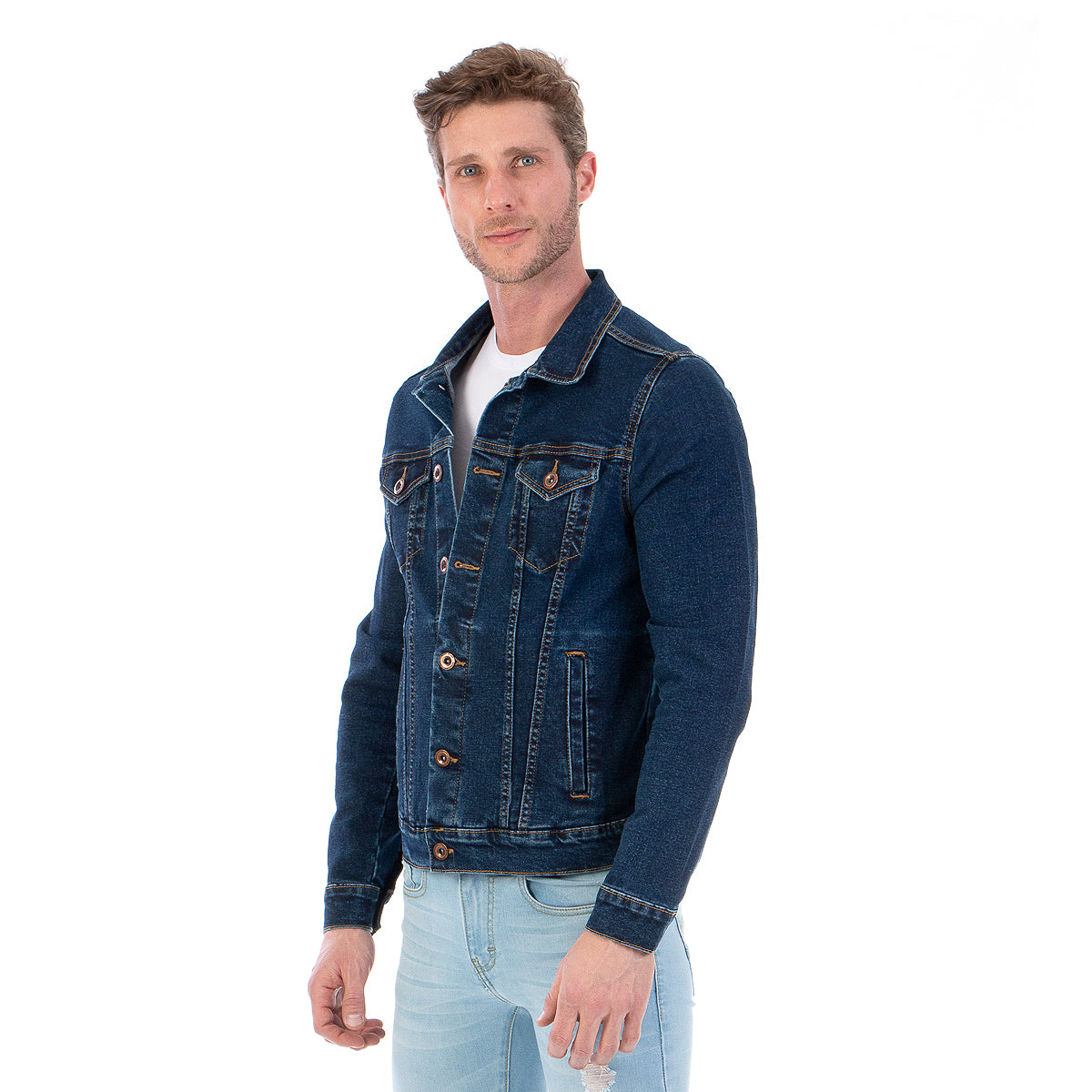 Chamarra Mezclilla Stretch Hombre Azul Obscuro