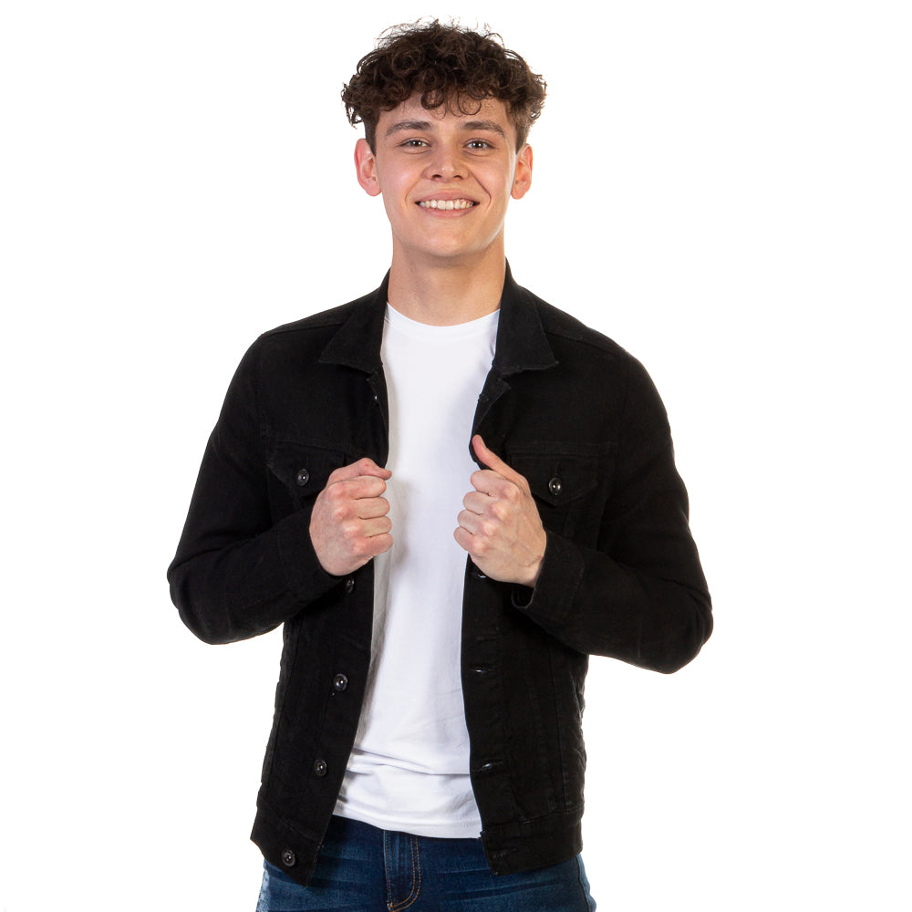 Chamarra Mezclilla Stretch Hombre Negra Slim Fit